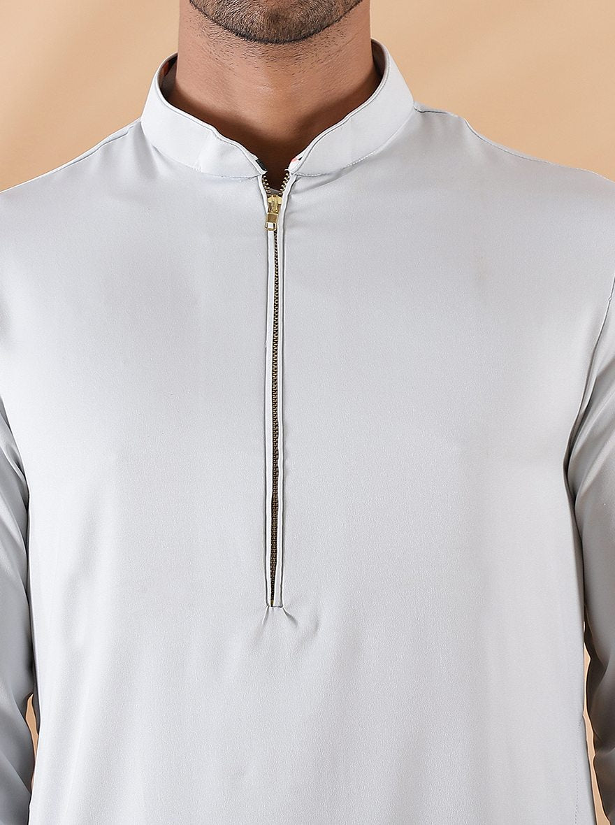 Slate Grey Silk Blend Kurta (2-Piece) - Image 6