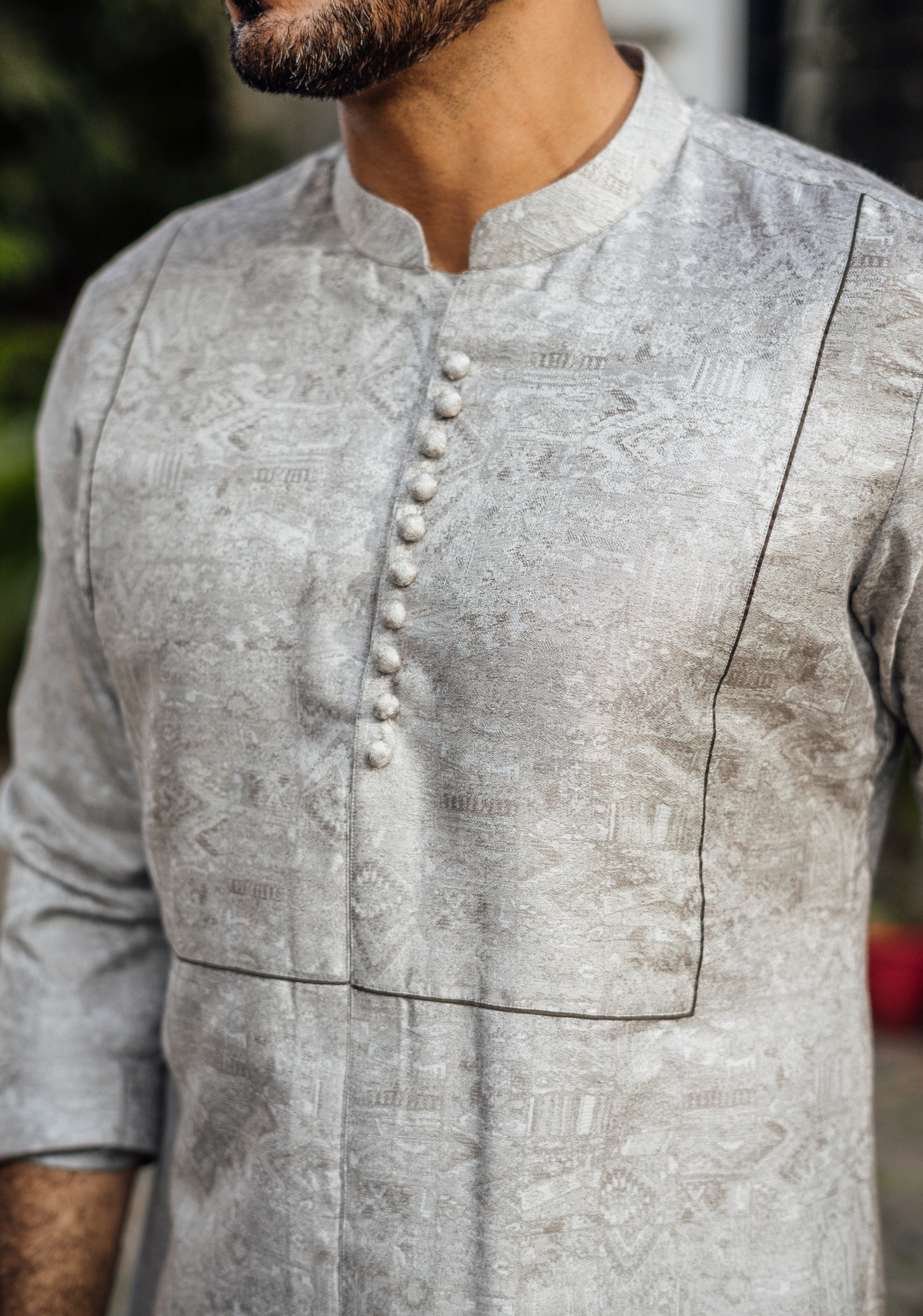Grey Textured Kurta Pajama (2-Piece) - Image 4