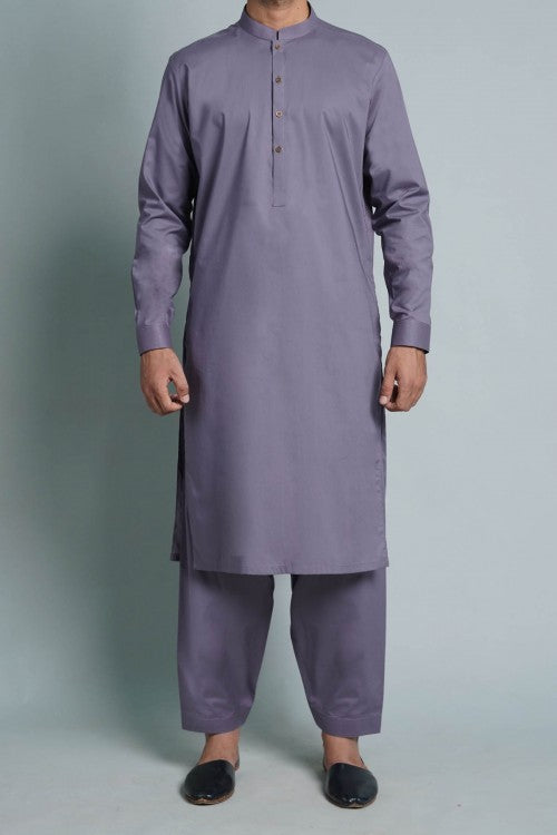 Dark Grey Slub Khaddar Kurta Pajama (2-Piece) - Image 1