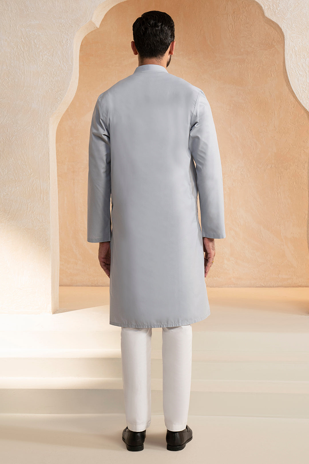 Steel Grey Textured Wash & Wear Kurta (2-Piece) - Image 6