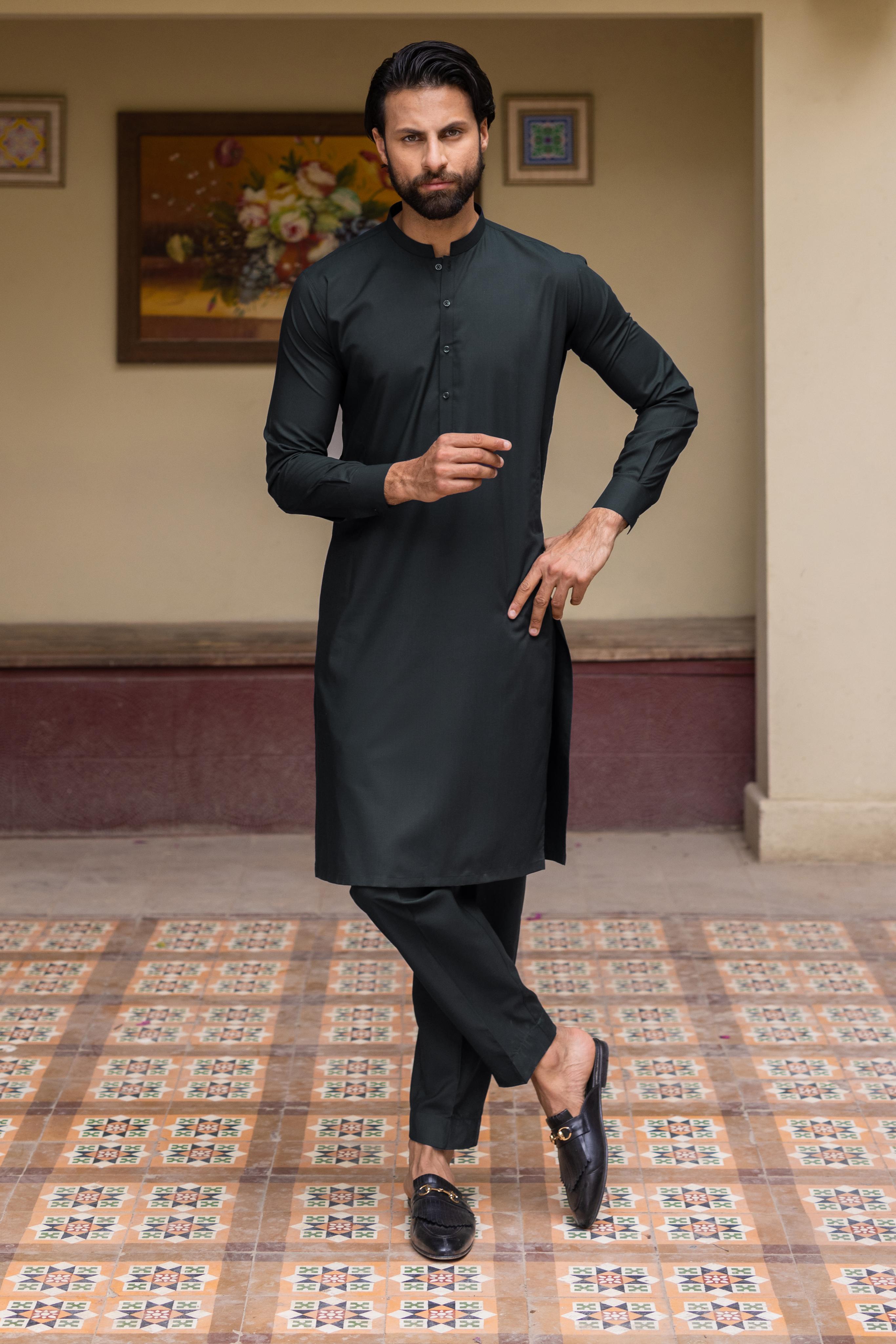 Dark Grey Wash and Wear Kurta Pajama (2-Piece) - Image 1