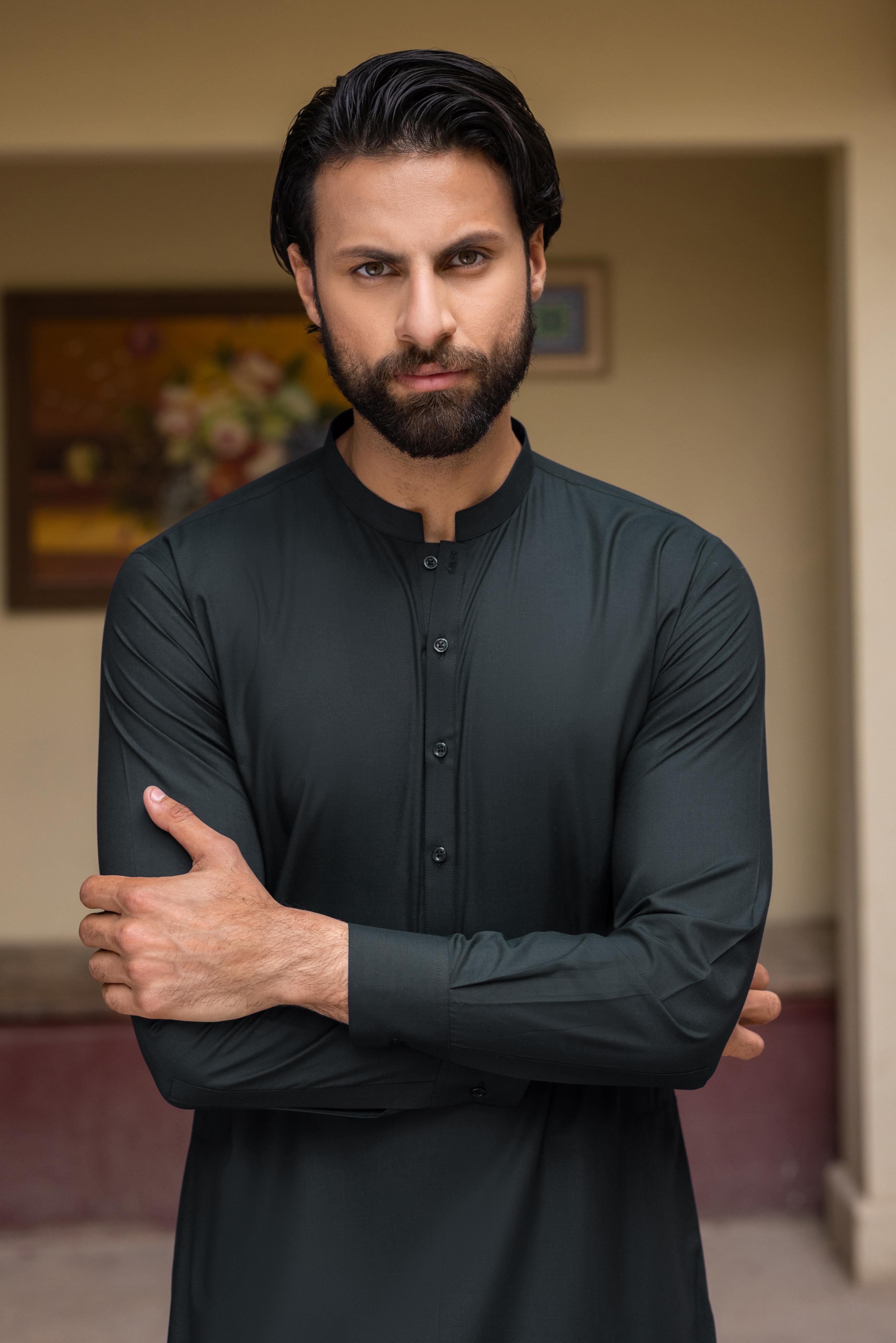 Dark Grey Wash and Wear Kurta Pajama (2-Piece) - Image 2