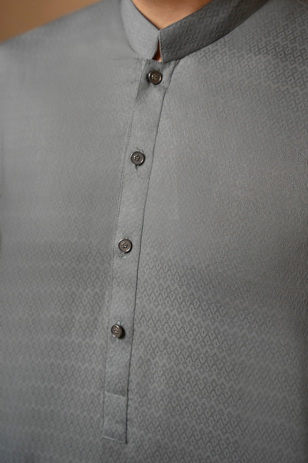 Grey Woven Texture Wash & Wear Kurta (2-Piece) - Image 5