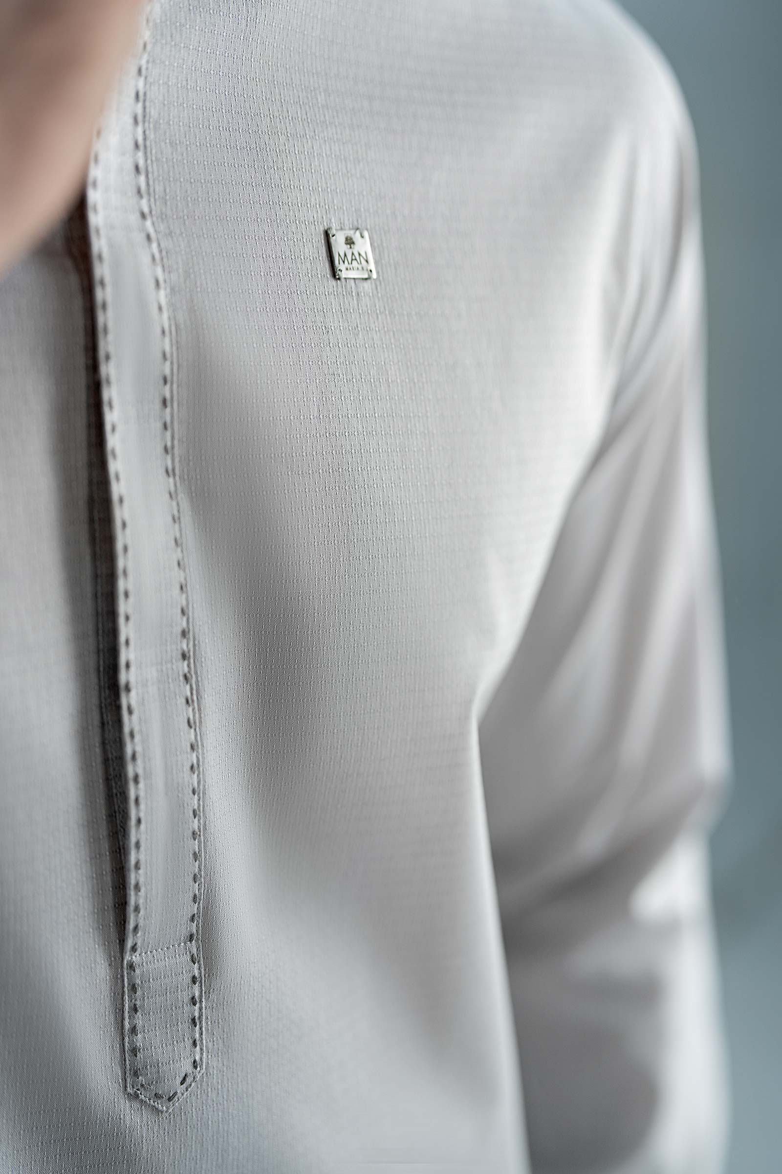 Pastel Grey Cut & Sew Yarn Dyed Kurta Pajama (2-Piece) - Image 6