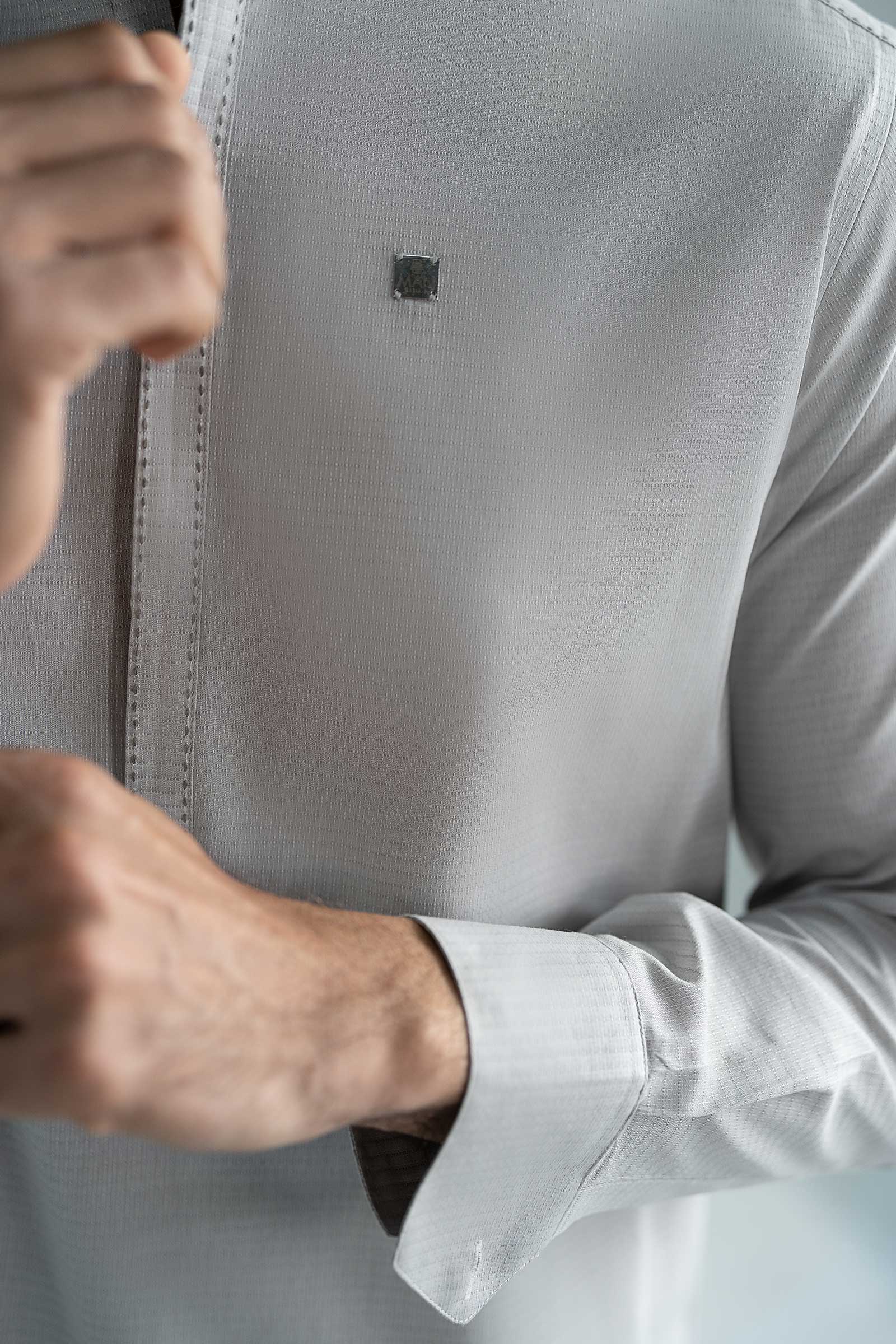 Pastel Grey Cut & Sew Yarn Dyed Kurta Pajama (2-Piece) - Image 7