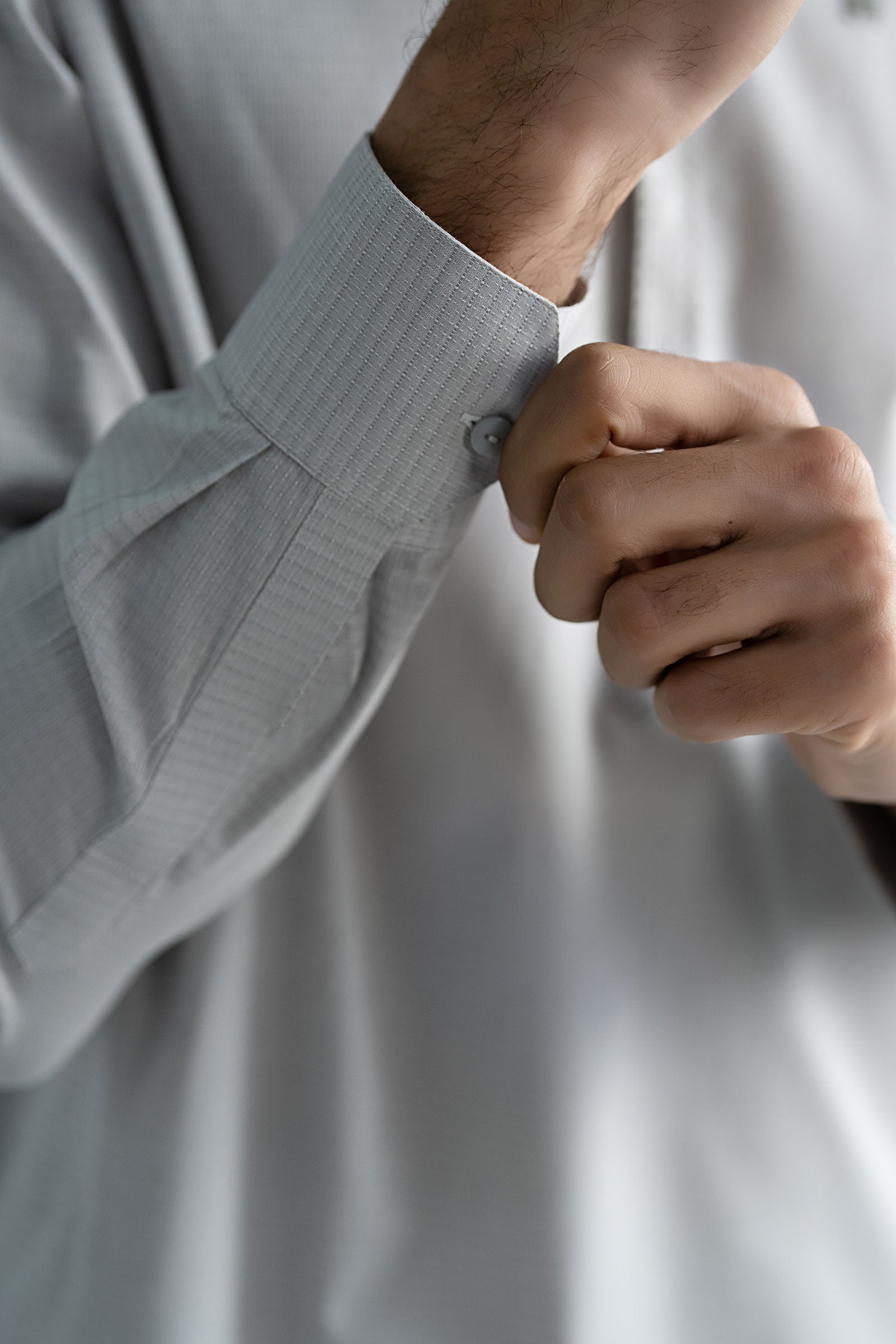 Pastel Grey Cut & Sew Yarn Dyed Kurta Pajama (2-Piece) - Image 8