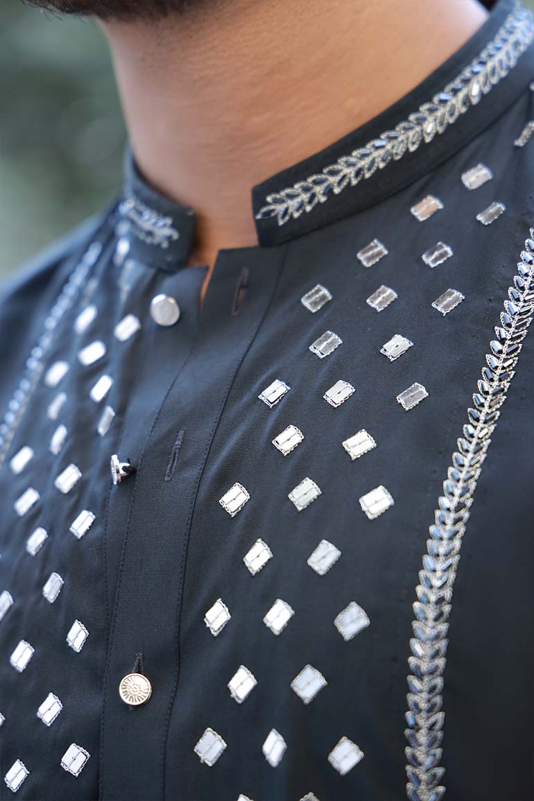 Grey Cut Dana & Sequin Kurta Pajama (2-Piece) - Image 10