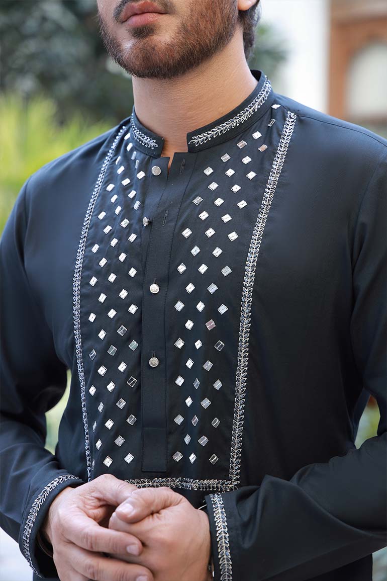 Grey Cut Dana & Sequin Kurta Pajama (2-Piece) - Image 11