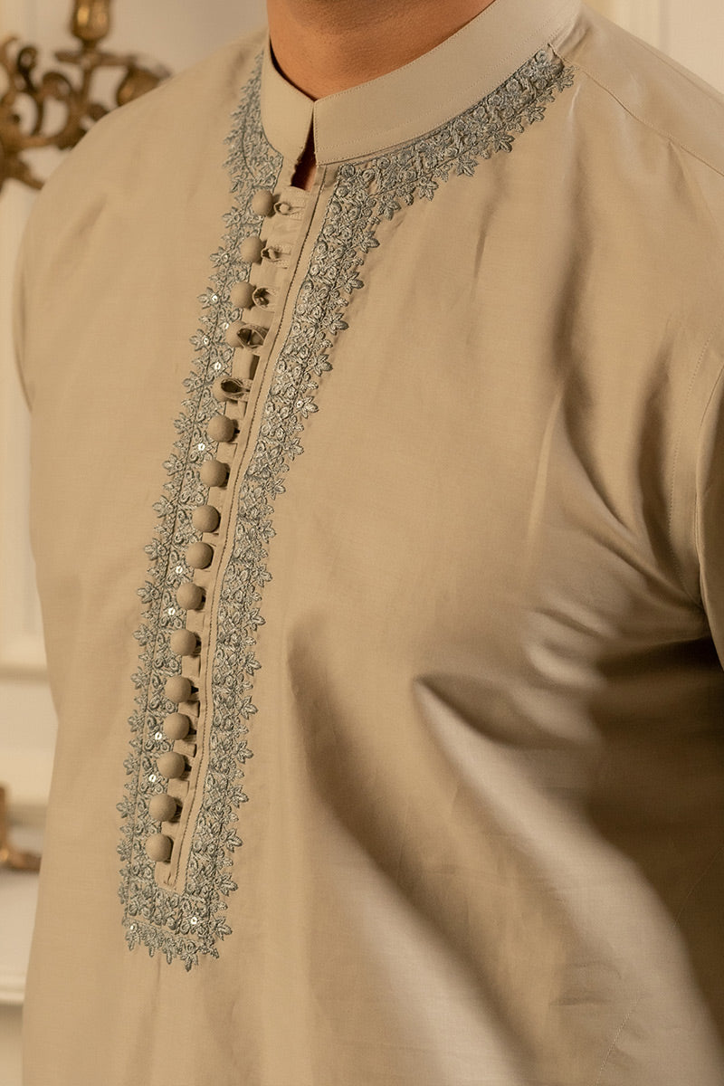 Grey Embroidered Cotton Kurta Set (2-Piece) - Image 4