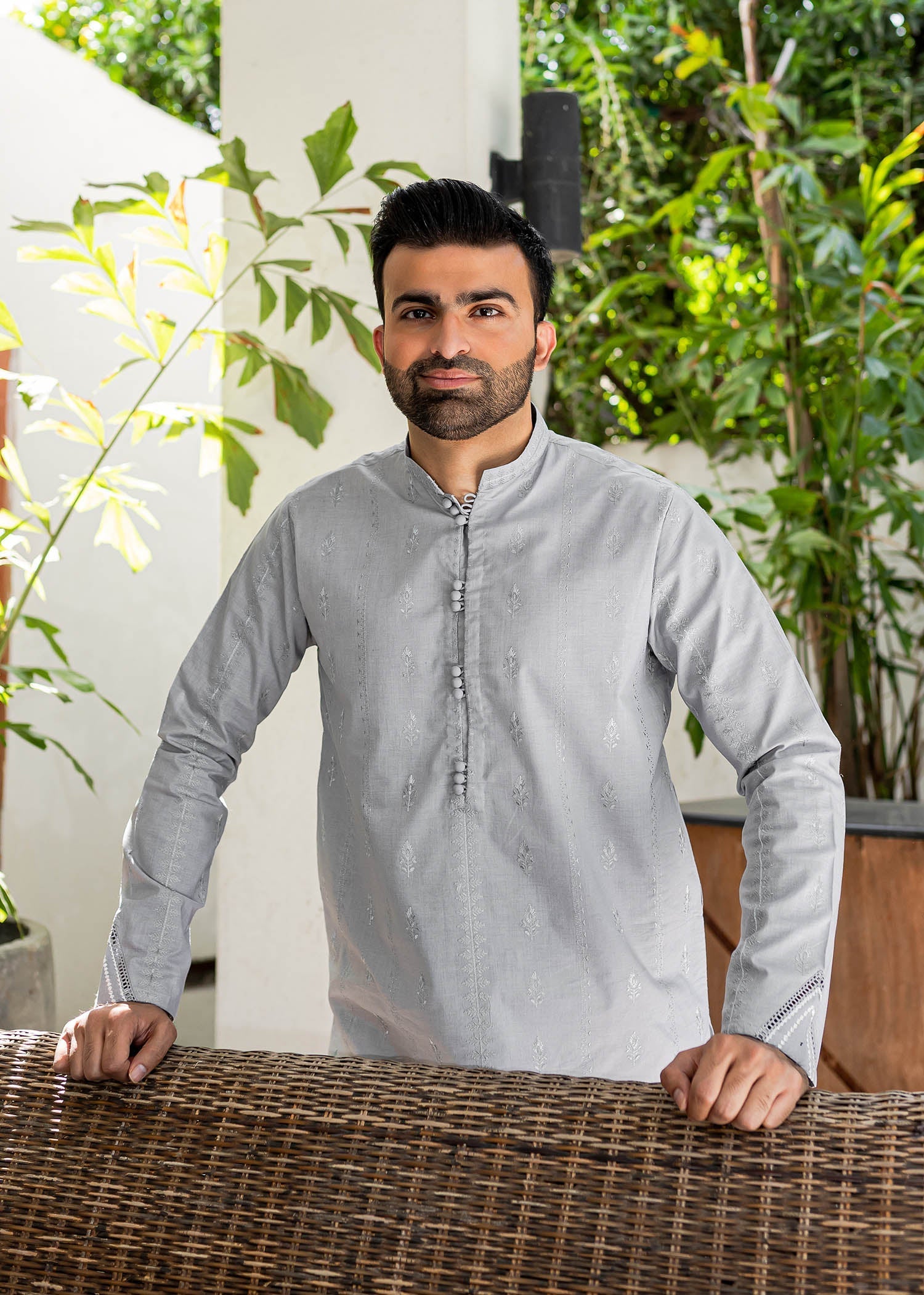 Grey Chikankari Cotton Slim Fit Kurta (2-Piece) - Image 5