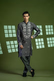Charcoal Grey Embroidered Cotton Net Kurta (2-Piece) - Image 2