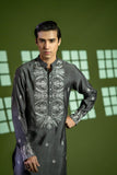 Charcoal Grey Embroidered Cotton Net Kurta (2-Piece) - Image 6