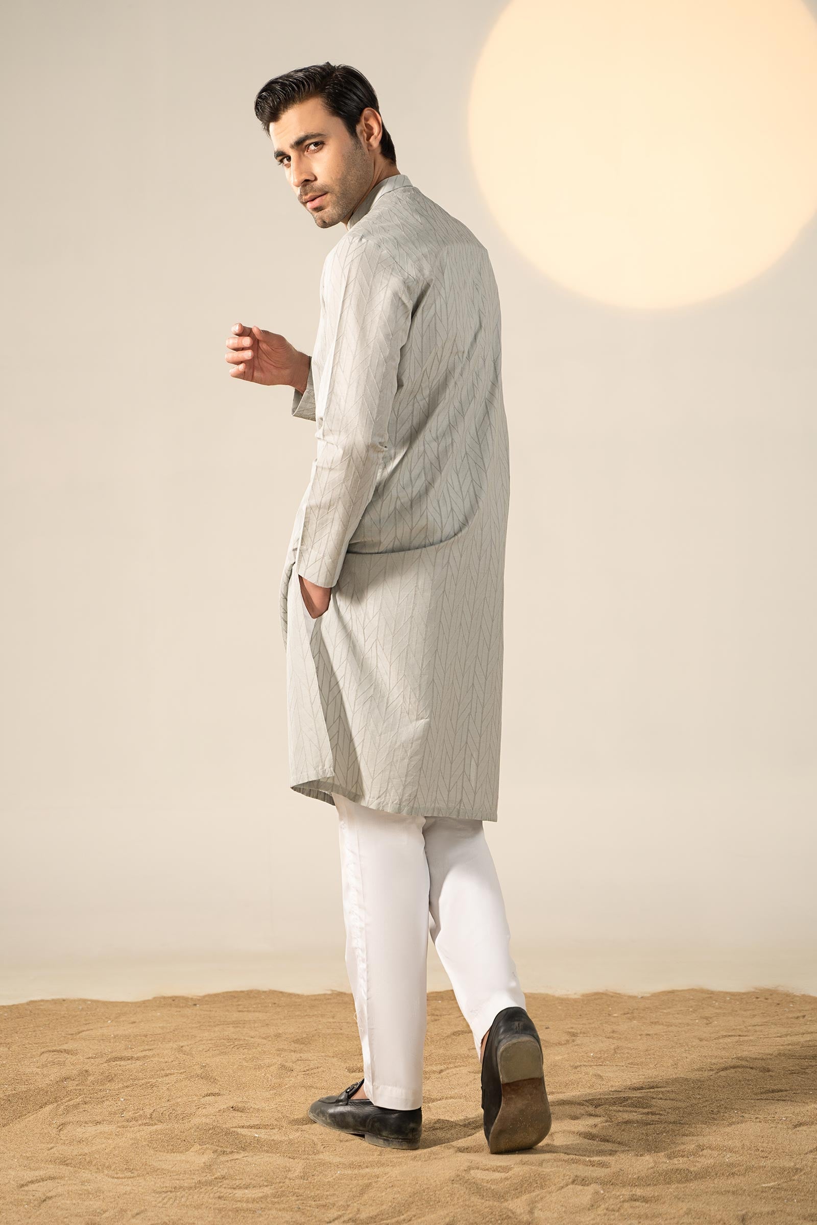 Grey Schiffli Embroidered Cotton Kurta (2-Piece) - Image 6