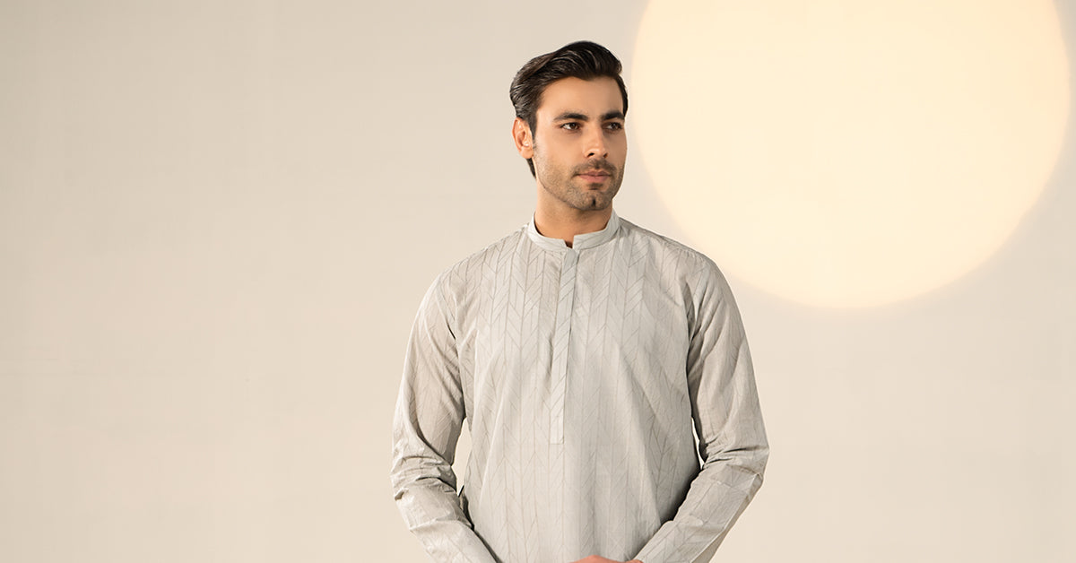 Grey Schiffli Embroidered Cotton Kurta (2-Piece) - Image 7
