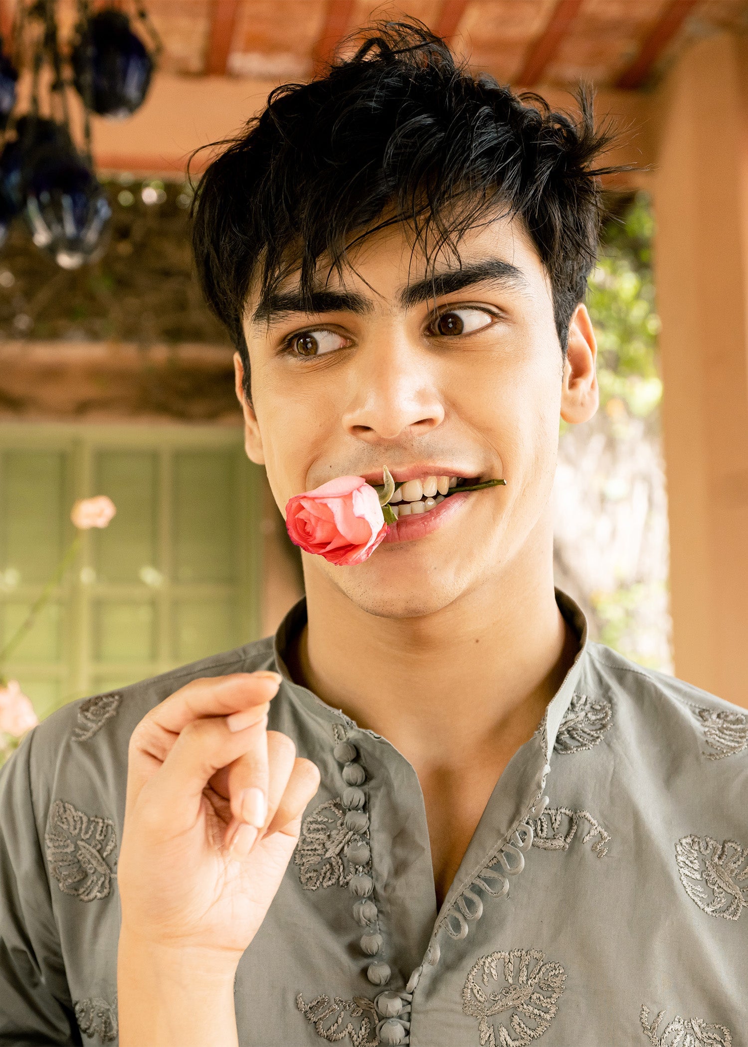 Grey Thread Embroidered Cotton Kurta Set (2-Piece) - Image 1