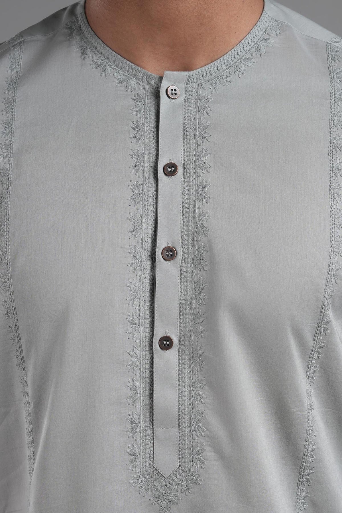 Ready Grey Embroidered Egyptian Cotton Kurta (1-Pc) - Image 2