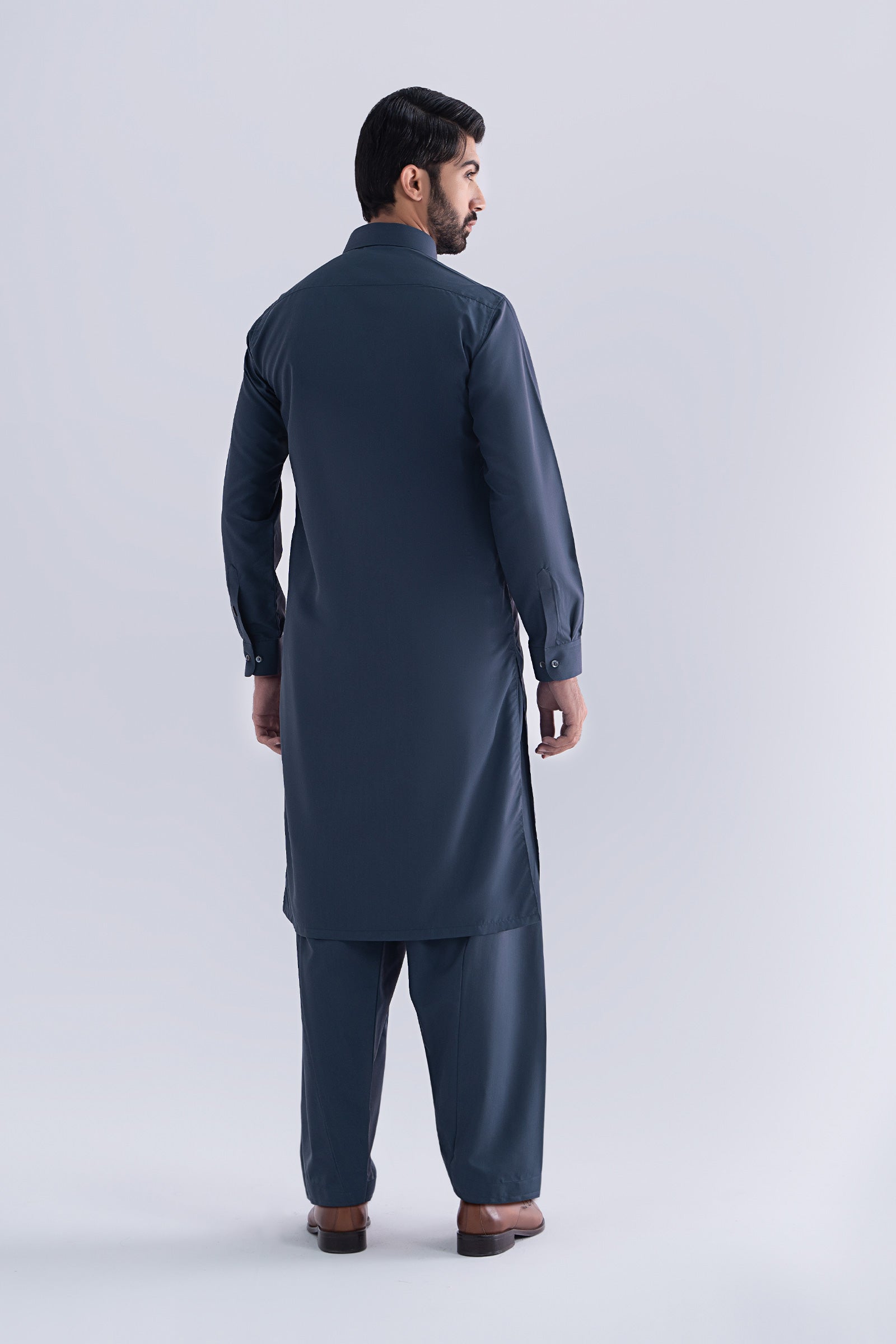 Smoke Grey Embroidered Blended Fabric Kurta Shalwar (2-Piece) - Image 6