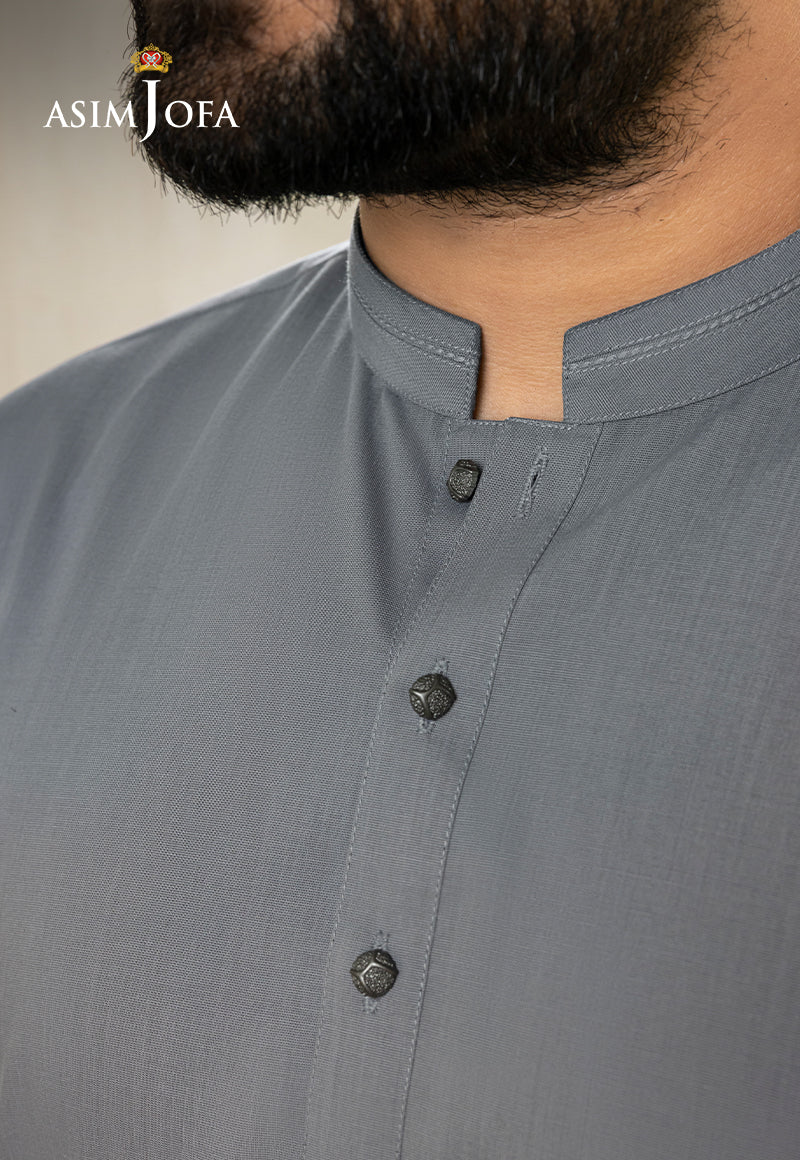 Grey Blended Fabric Kurta Shalwar (2-Piece) - Image 1