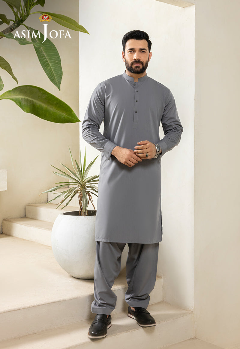 Grey Blended Fabric Kurta Shalwar (2-Piece) - Image 3