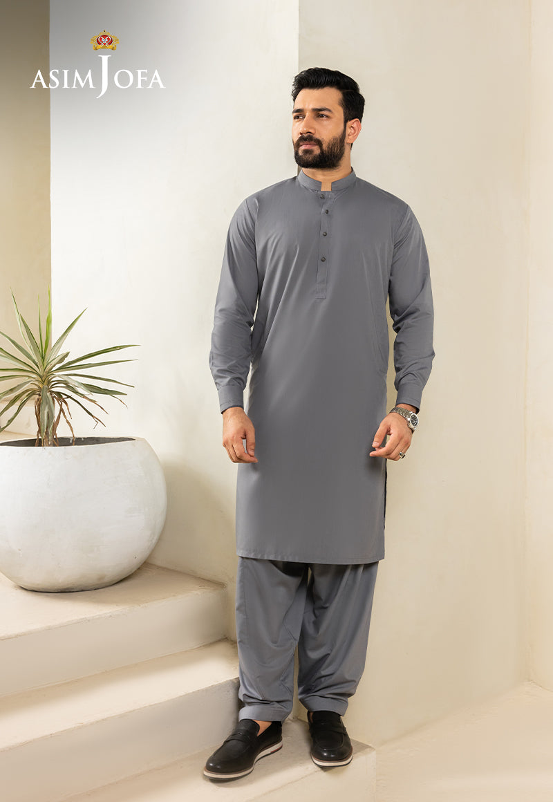 Grey Blended Fabric Kurta Shalwar (2-Piece) - Image 4