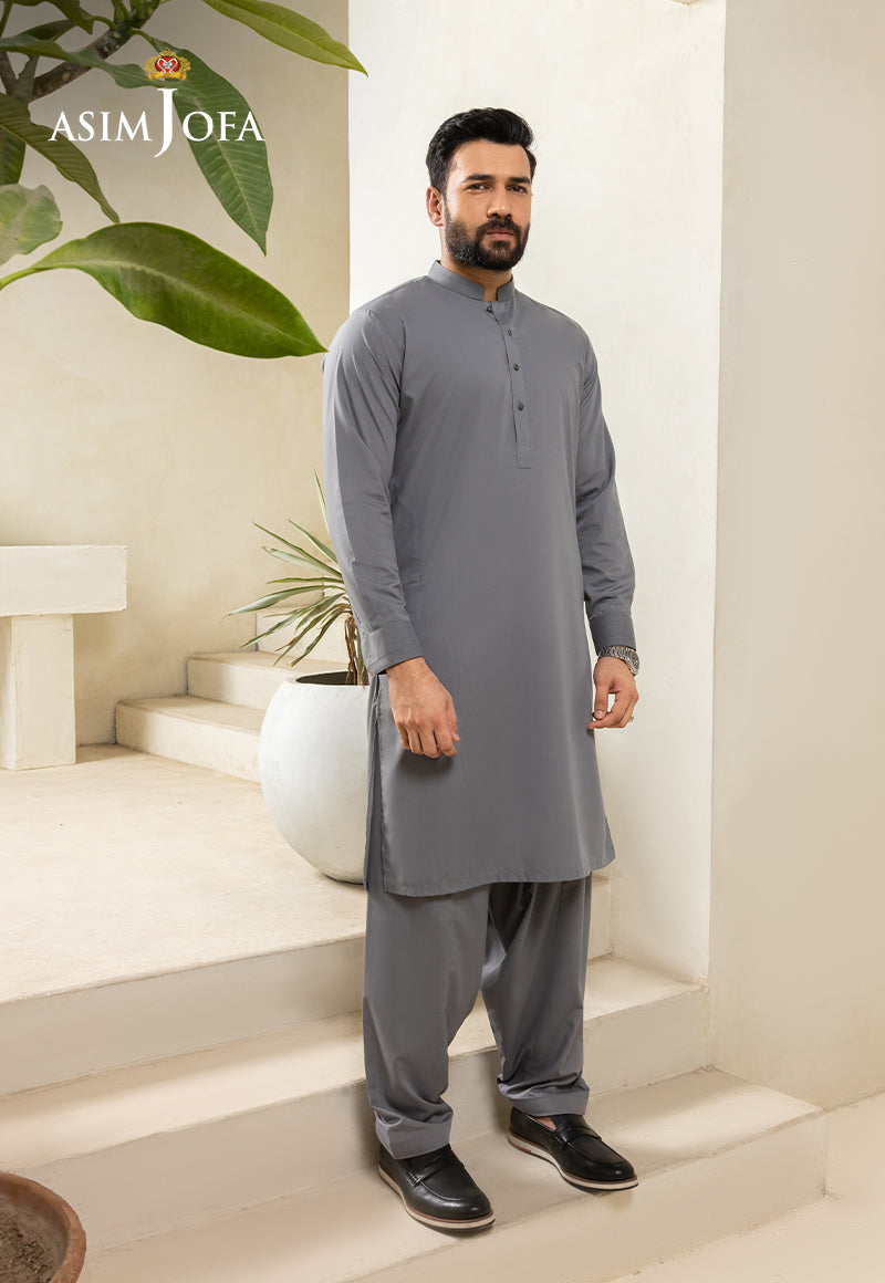 Grey Blended Fabric Kurta Shalwar (2-Piece) - Image 5