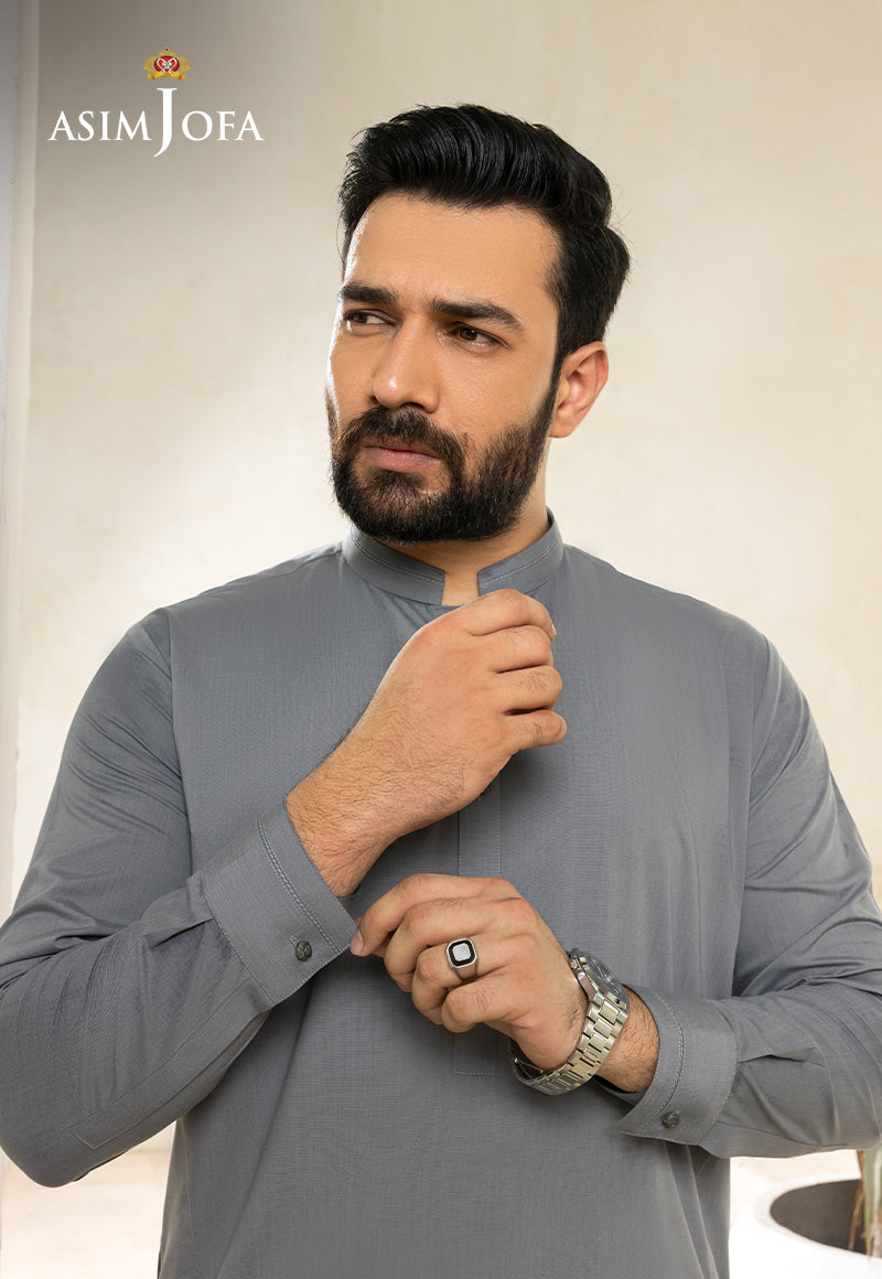Grey Blended Fabric Kurta Shalwar (2-Piece) - Image 6