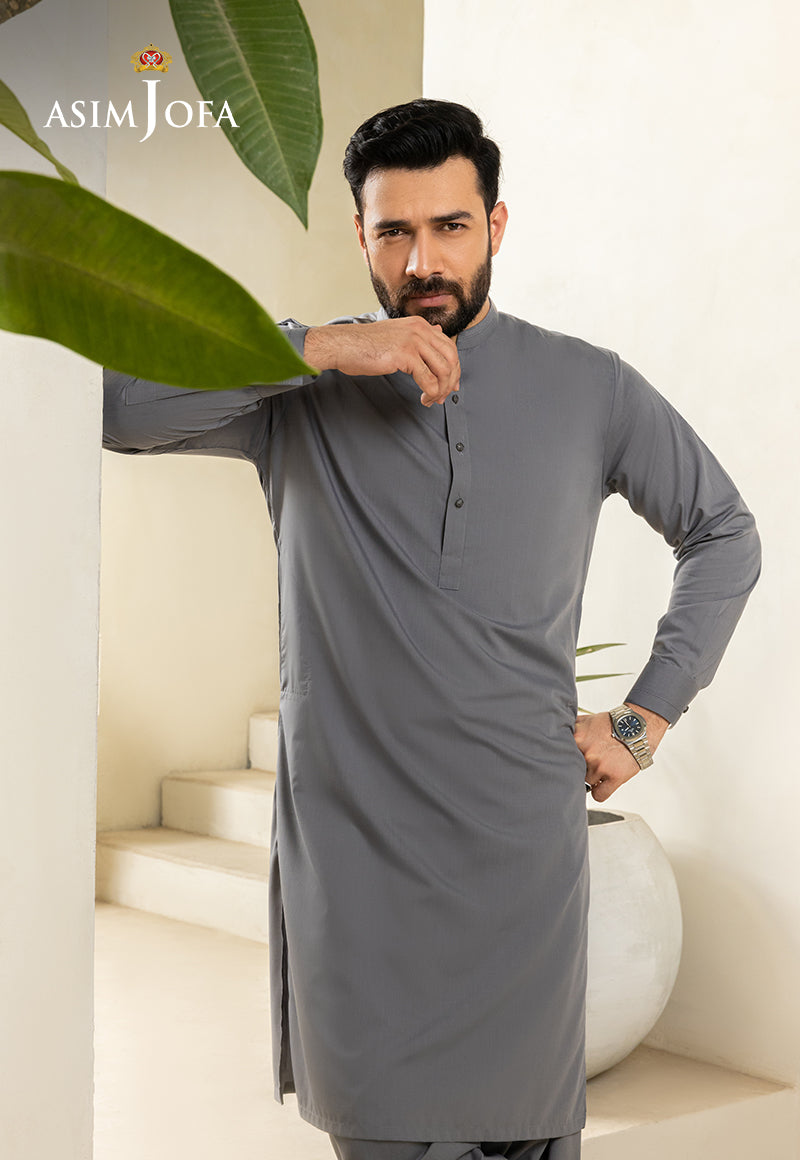 Grey Blended Fabric Kurta Shalwar (2-Piece) - Image 7