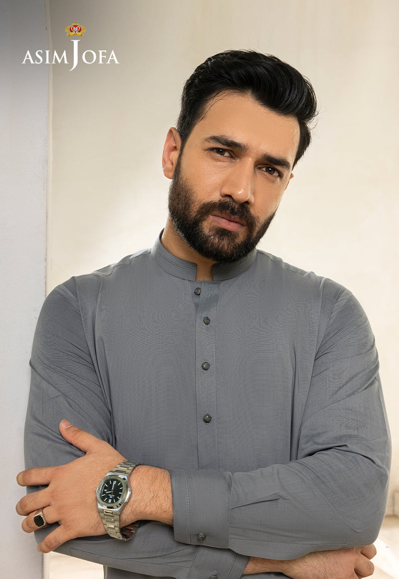 Grey Blended Fabric Kurta Shalwar (2-Piece) - Image 8