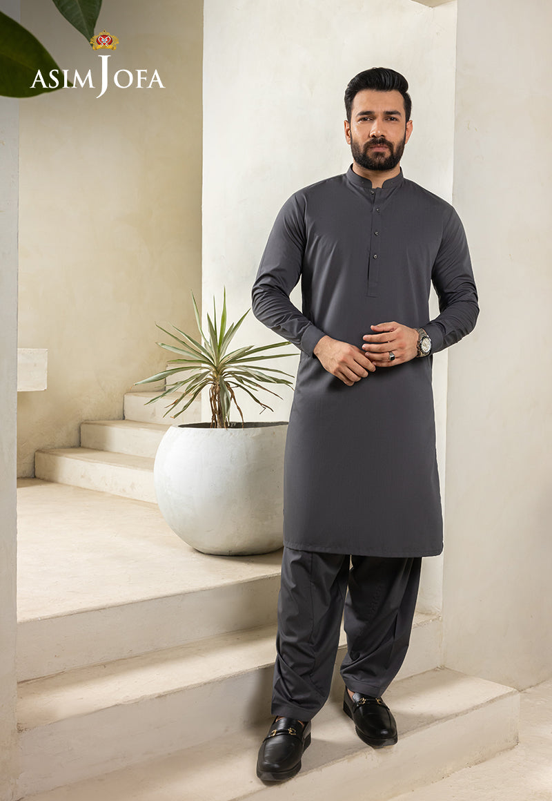 Pebble Grey Blended Fabric Kurta Shalwar (2-Piece) - Image 1