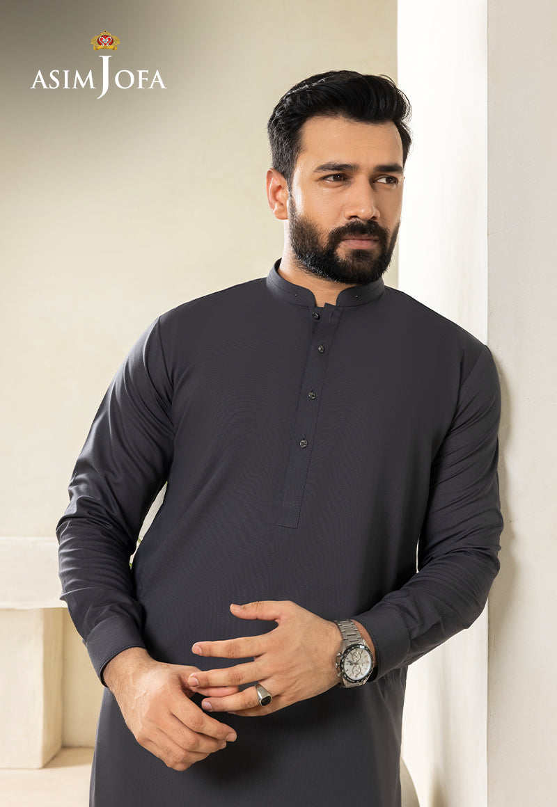 Pebble Grey Blended Fabric Kurta Shalwar (2-Piece) - Image 4