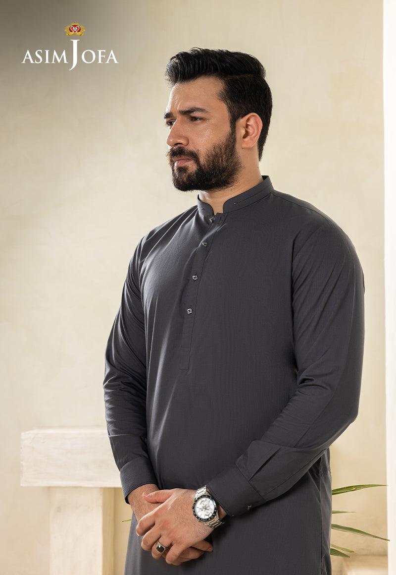 Pebble Grey Blended Fabric Kurta Shalwar (2-Piece) - Image 5
