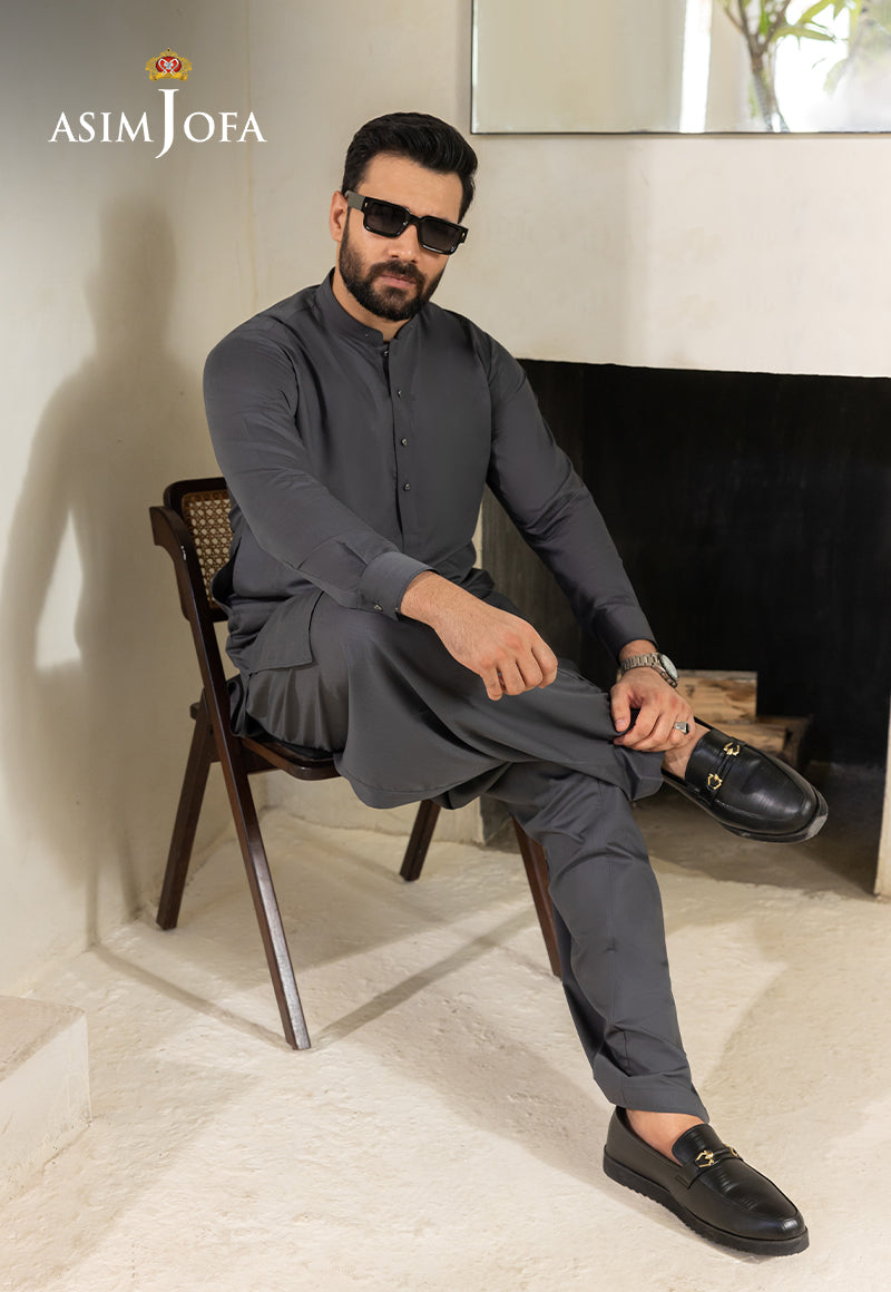 Pebble Grey Blended Fabric Kurta Shalwar (2-Piece) - Image 6