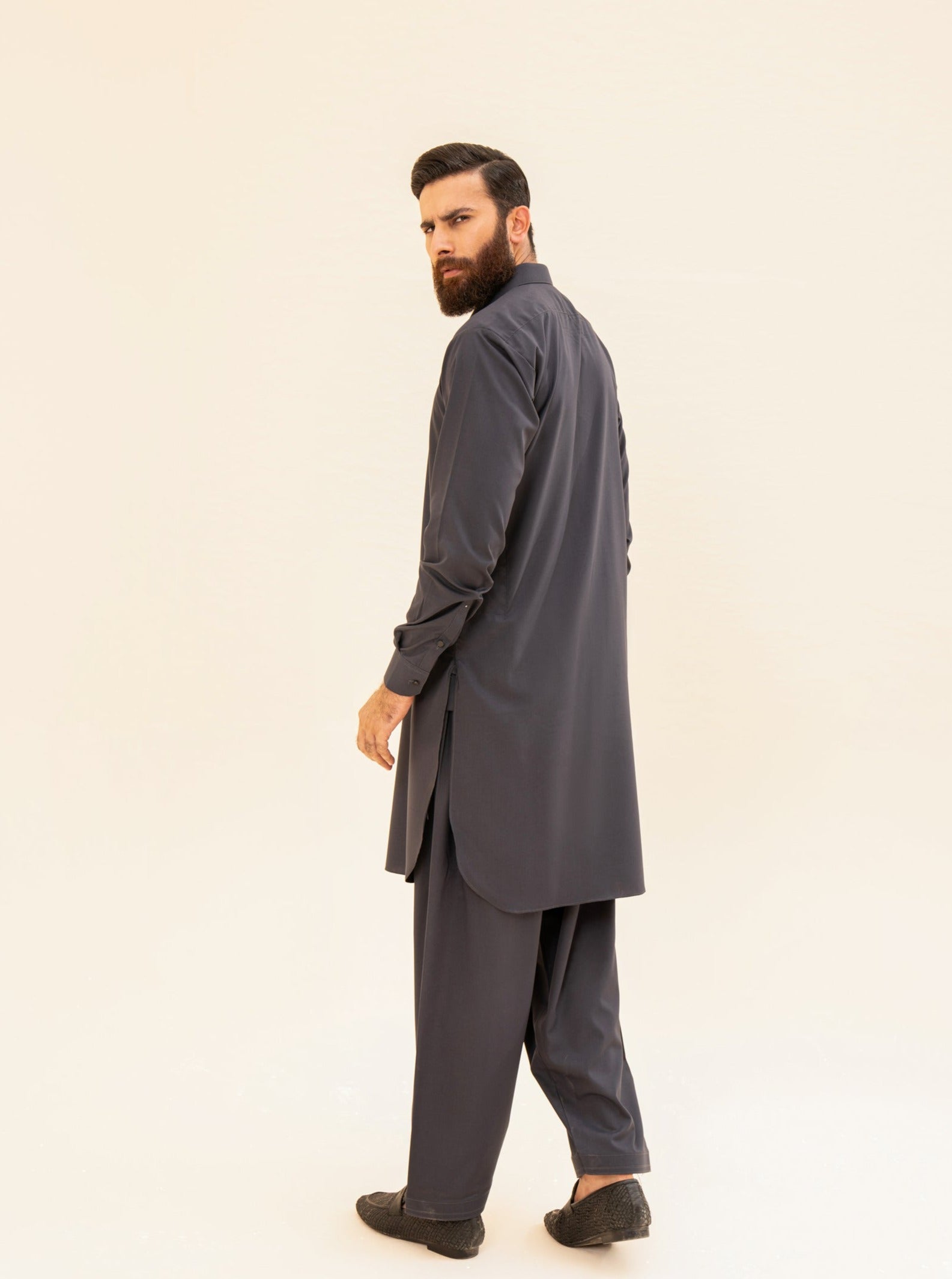 Charcoal Grey Blended Fabric Kameez Shalwar (2-Piece) - Image 7
