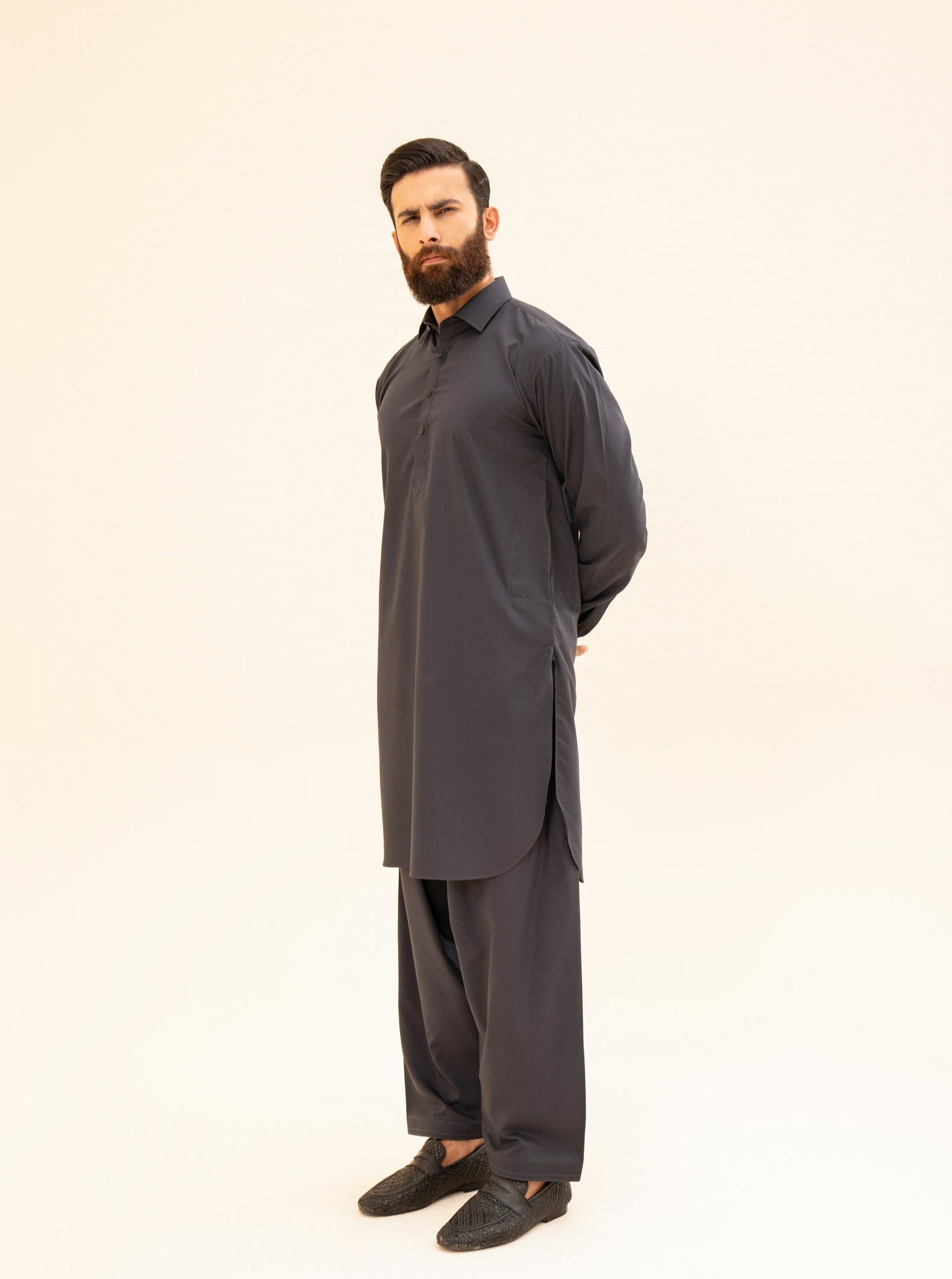 Charcoal Grey Blended Fabric Kameez Shalwar (2-Piece) - Image 3