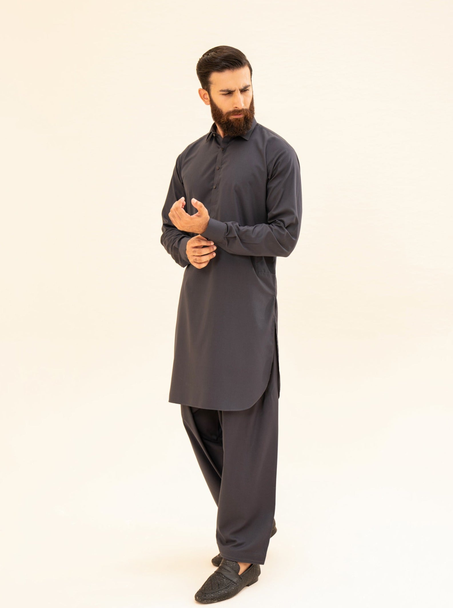 Charcoal Grey Blended Fabric Kameez Shalwar (2-Piece) - Image 4