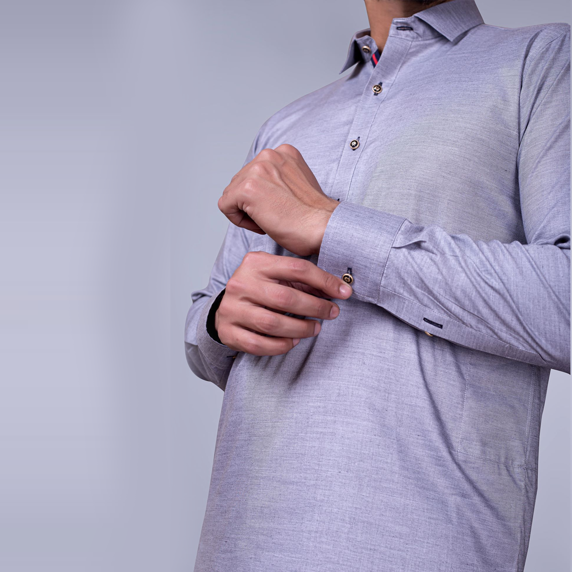 Light Grey Tonal Stitched Blended Kameez Shalwar (2-Piece) - Image 3