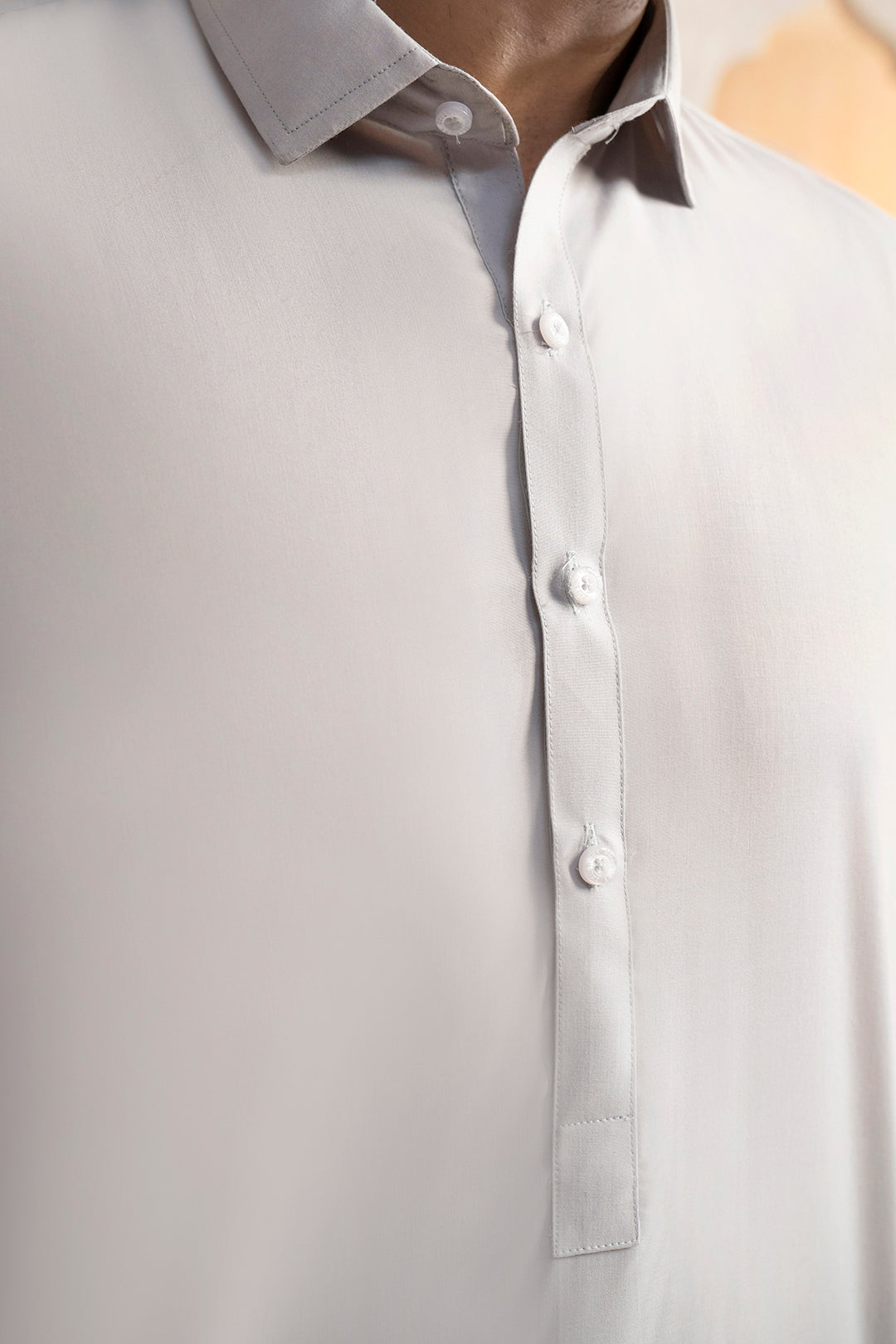 Grey Tonal-Stitched Blended Fabric Shalwar Kameez (2-Piece) - Image 8