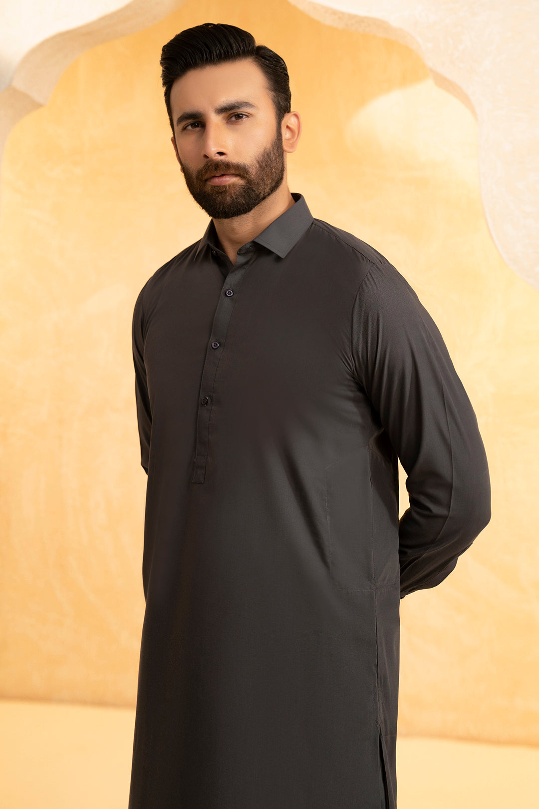 Dark Grey Blended Fabric Shalwar Kameez (2-Piece) - Image 1