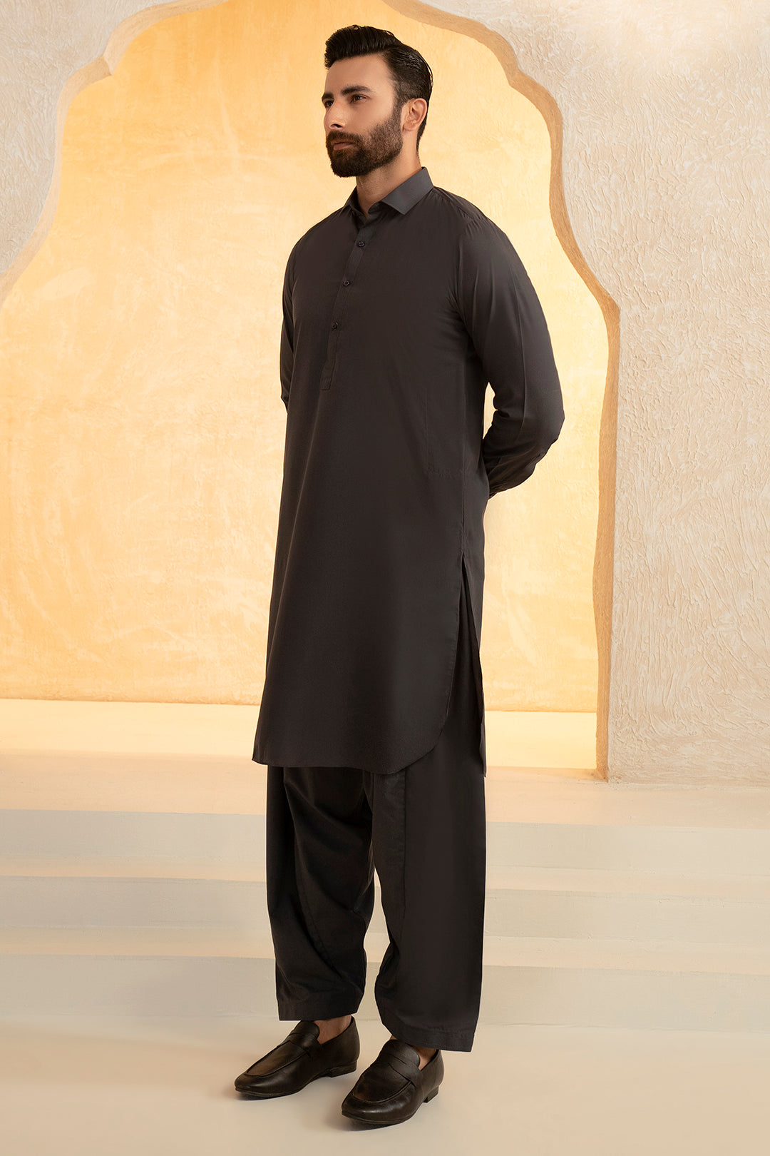 Dark Grey Blended Fabric Shalwar Kameez (2-Piece) - Image 5