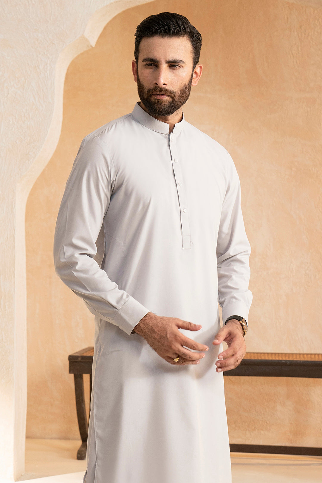 Grey Blended Fabric Shalwar Kameez (2-Piece) - Image 1