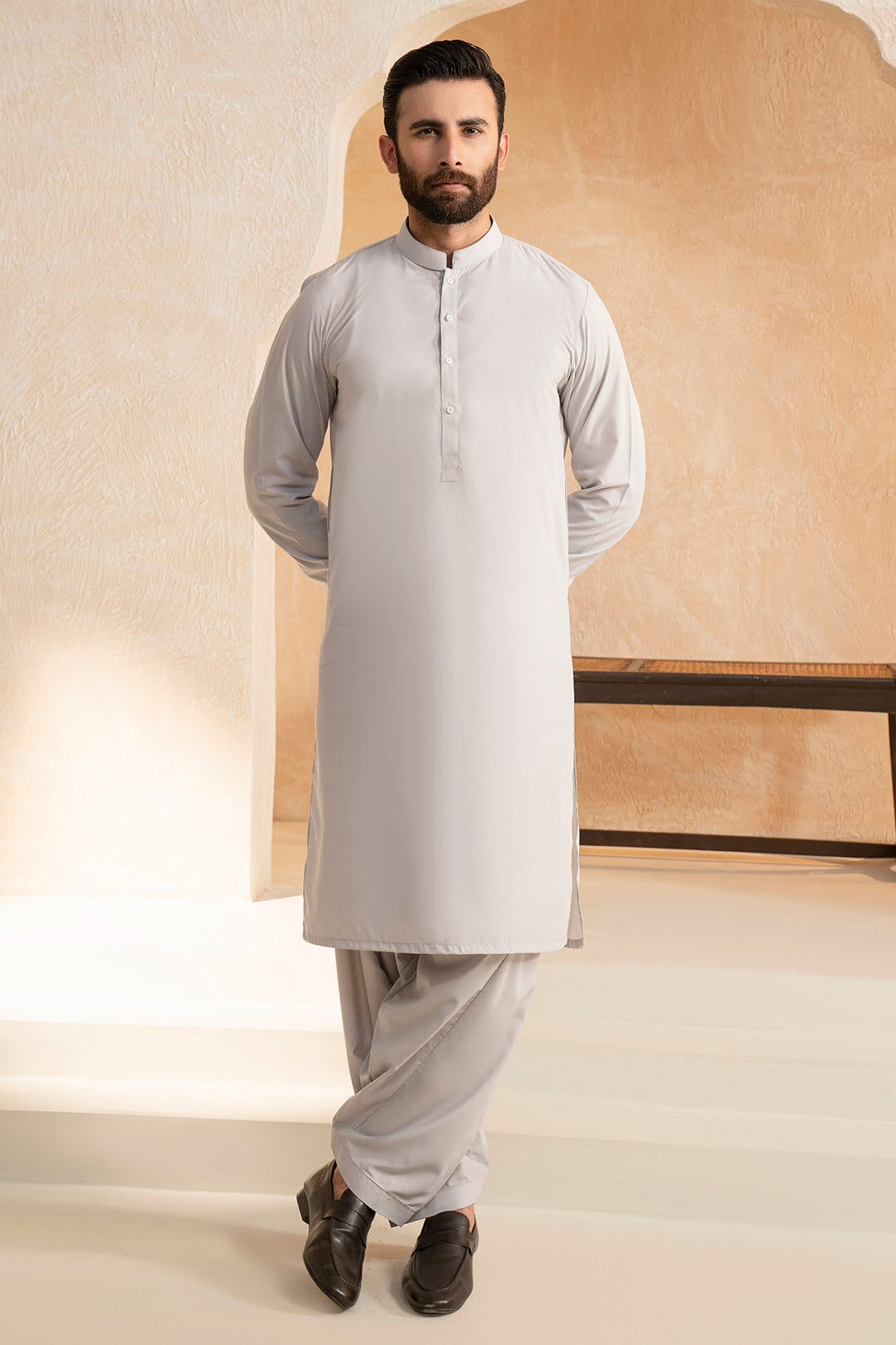Grey Blended Fabric Shalwar Kameez (2-Piece) - Image 2