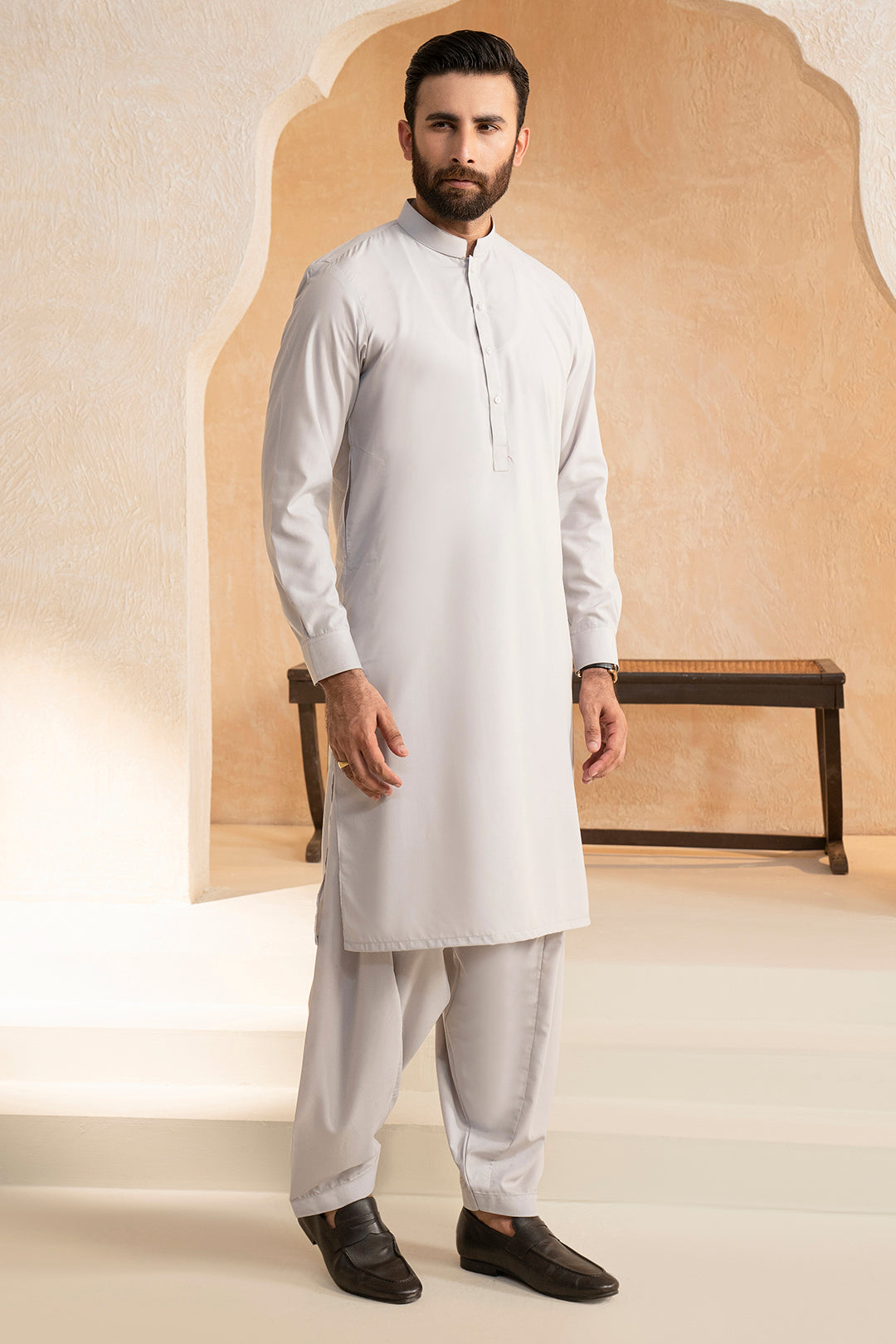Grey Blended Fabric Shalwar Kameez (2-Piece) - Image 3