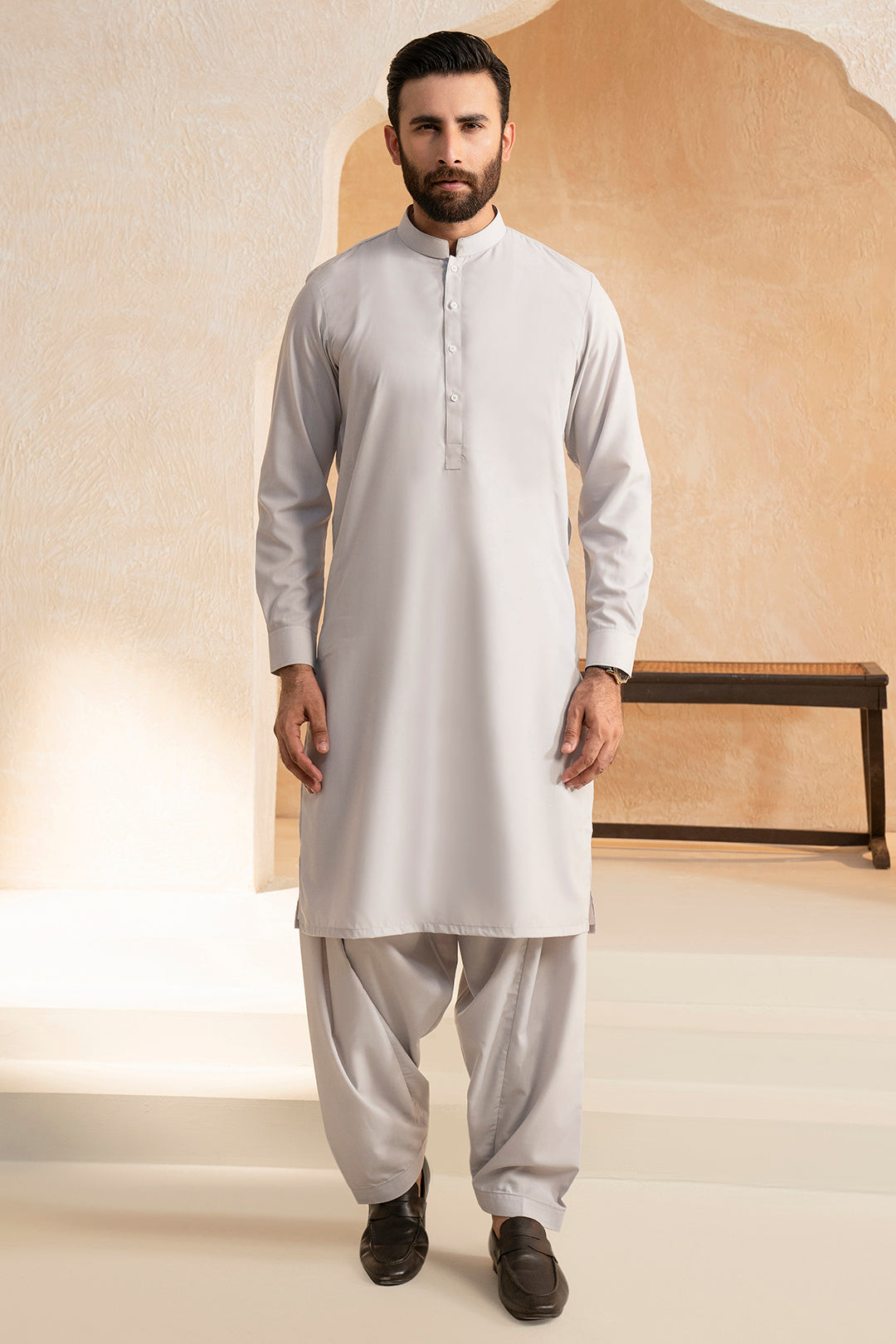 Grey Blended Fabric Shalwar Kameez (2-Piece) - Image 5