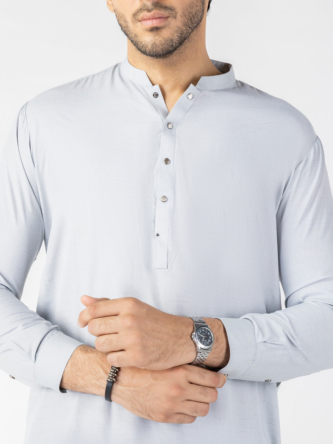 Light Grey Blended Smart Fit Shalwar Kameez (2-Piece) - Image 2