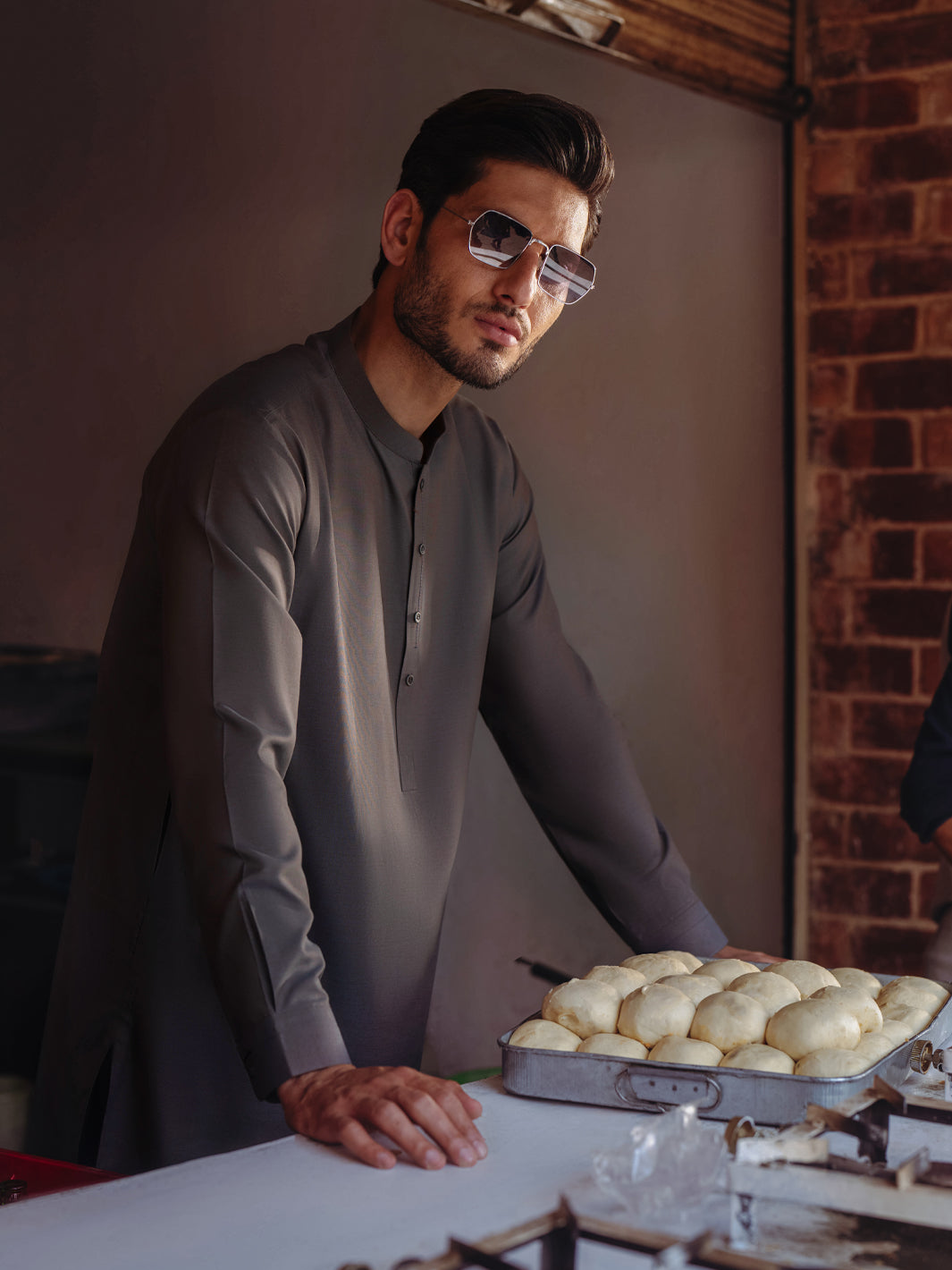 Grey Cut-and-Sew Blended Shalwar Kameez (2-Piece) - Image 2