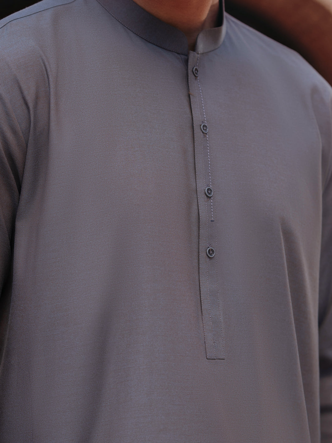 Grey Cut-and-Sew Blended Shalwar Kameez (2-Piece) - Image 3