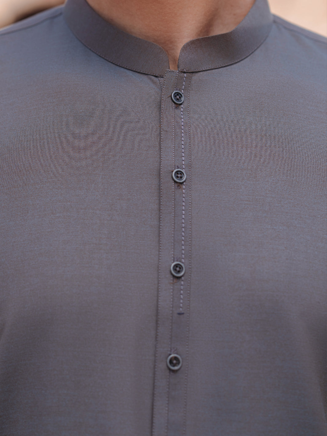 Grey Cut-and-Sew Blended Shalwar Kameez (2-Piece) - Image 5