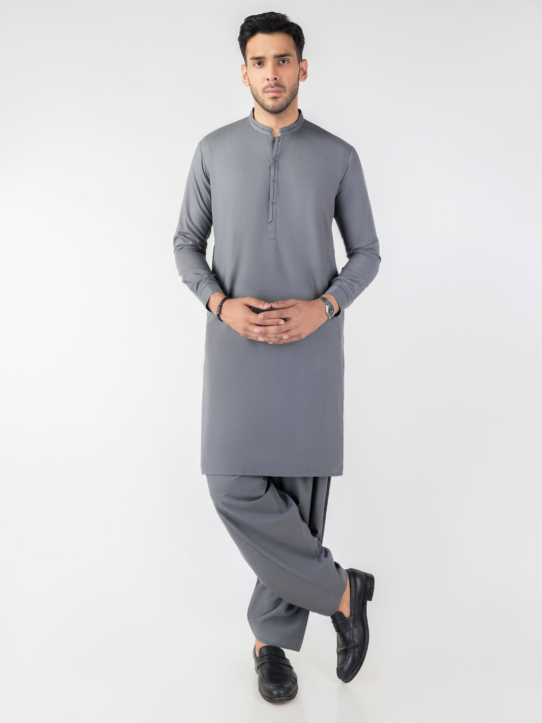 Grey Blended Smart Fit Shalwar Kameez (2-Piece) - Image 1
