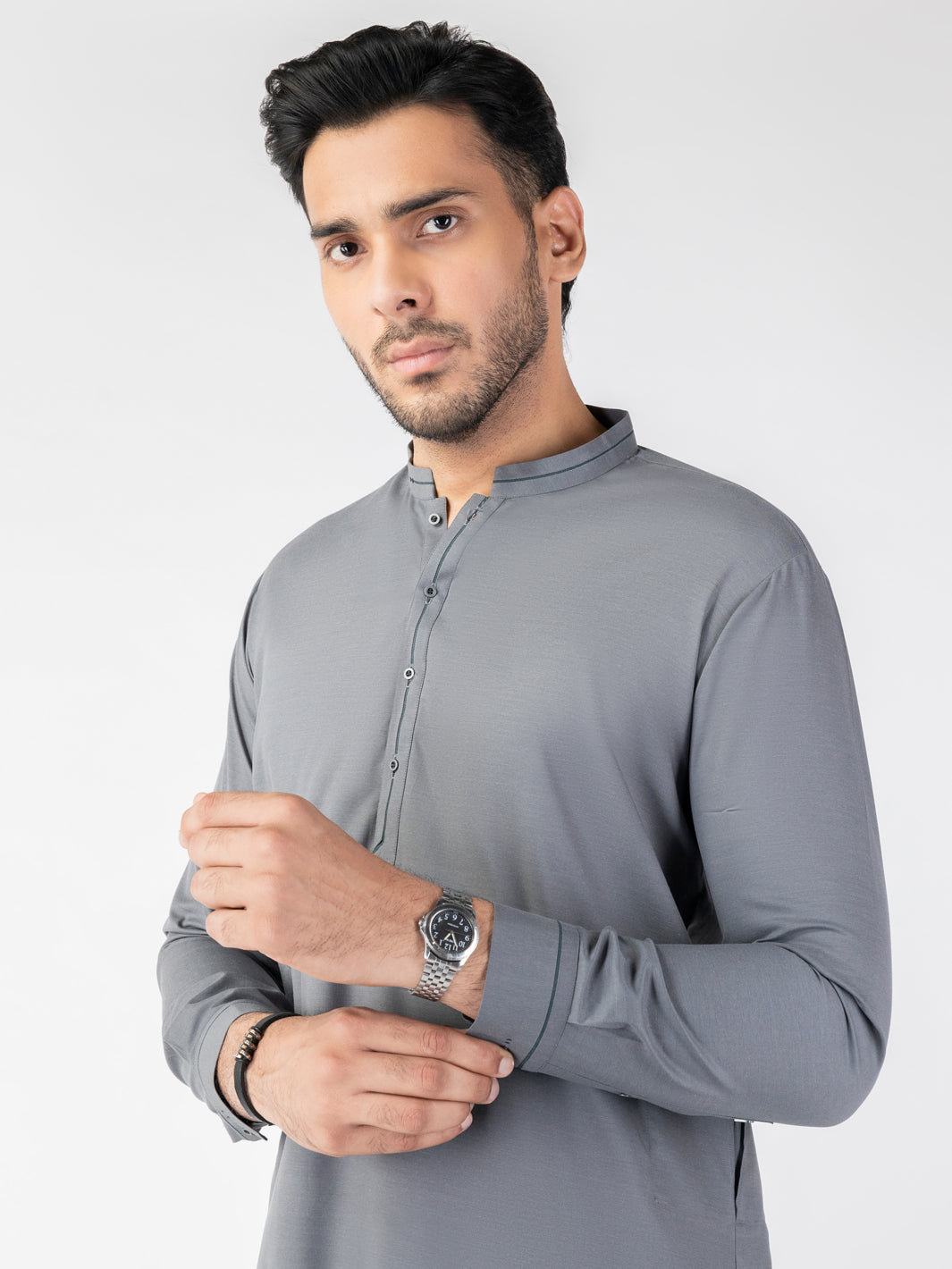Grey Blended Smart Fit Shalwar Kameez (2-Piece) - Image 3