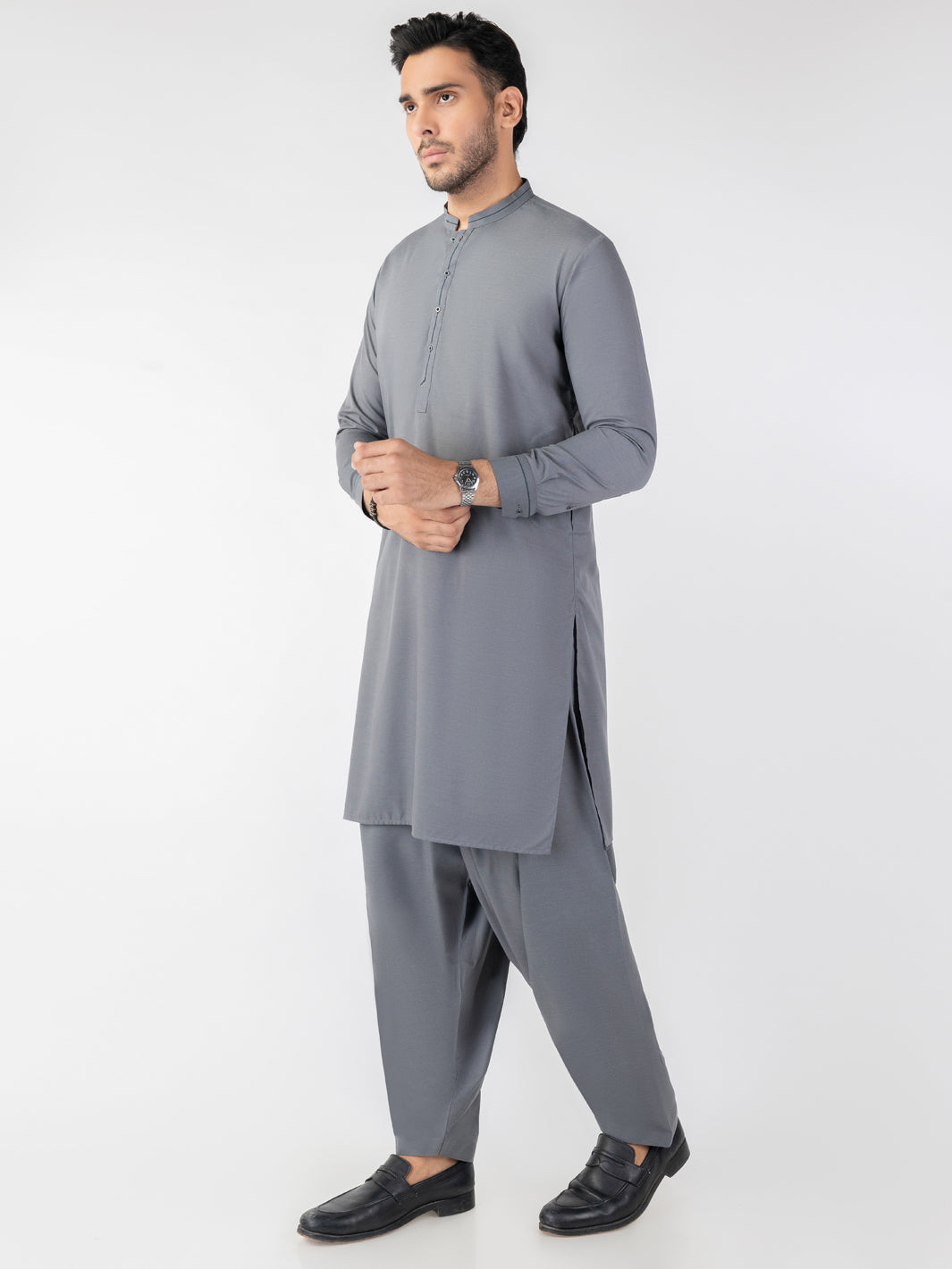 Grey Blended Smart Fit Shalwar Kameez (2-Piece) - Image 4